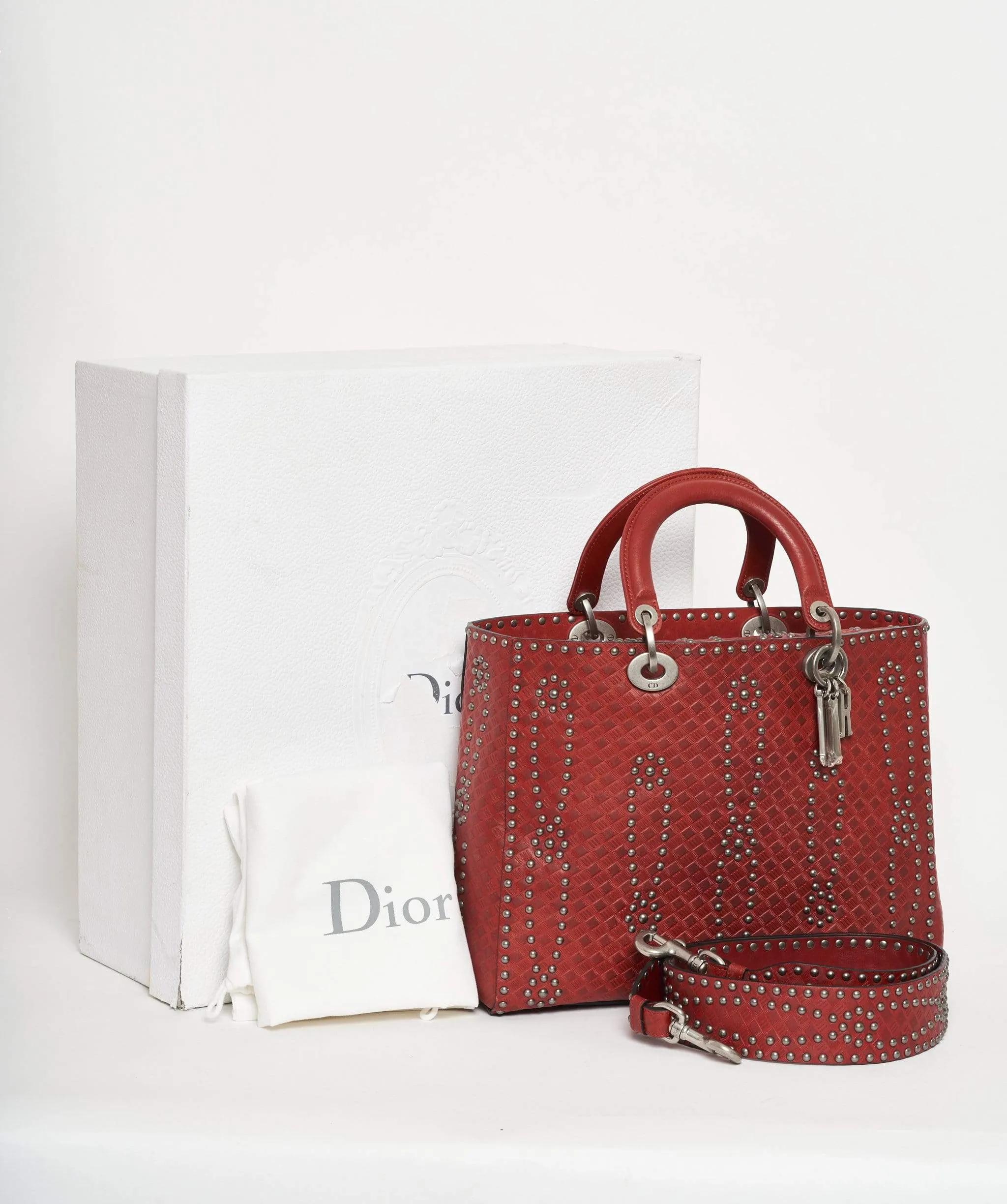 Dior Diorissimo Studded Red Leather Bag