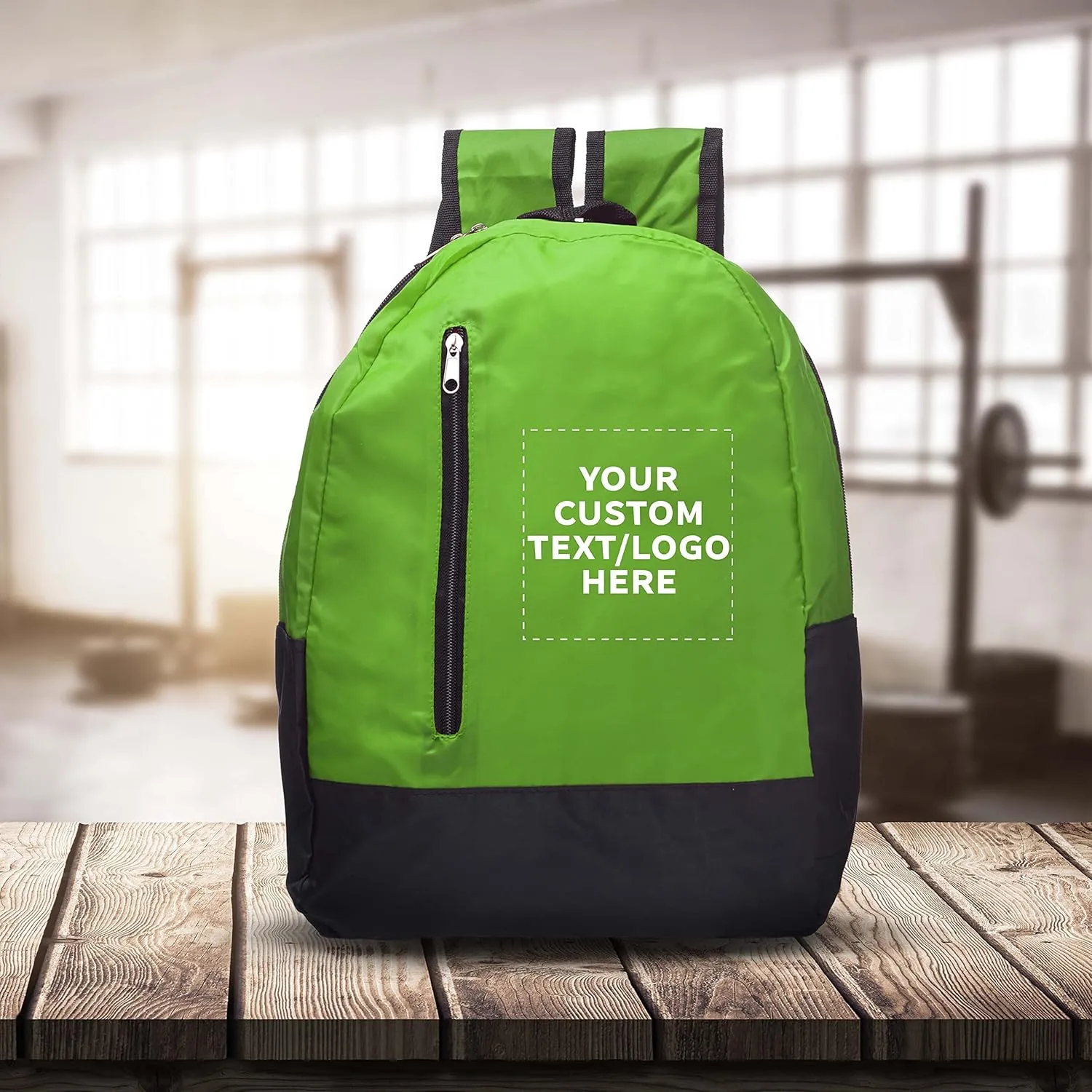 DISCOUNT PROMOS 12 Quick Zip Backpacks Set - Customizable Text, Logo - Polyester, Unique features, Front Pocket, Vibrant - Green