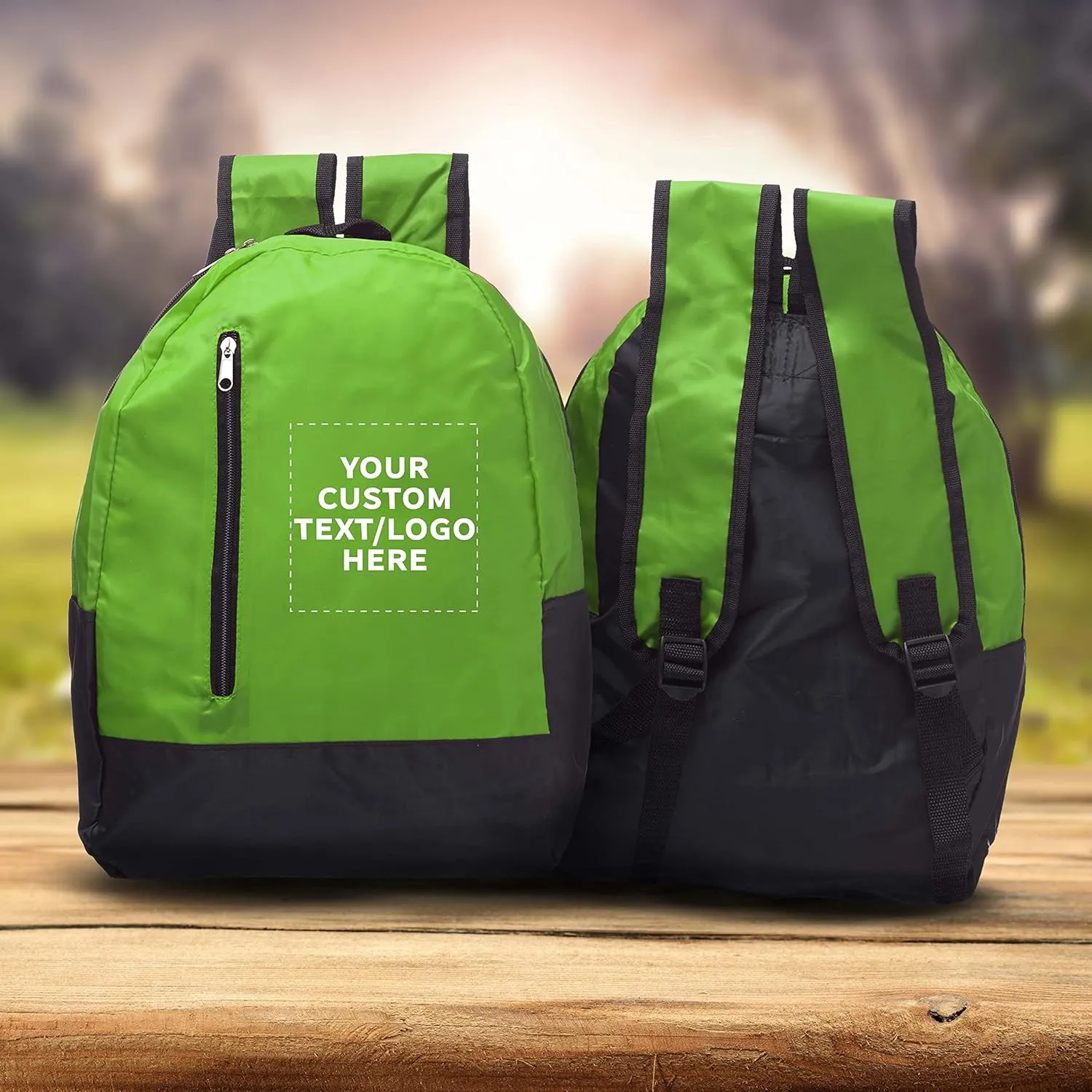 DISCOUNT PROMOS 12 Quick Zip Backpacks Set - Customizable Text, Logo - Polyester, Unique features, Front Pocket, Vibrant - Green