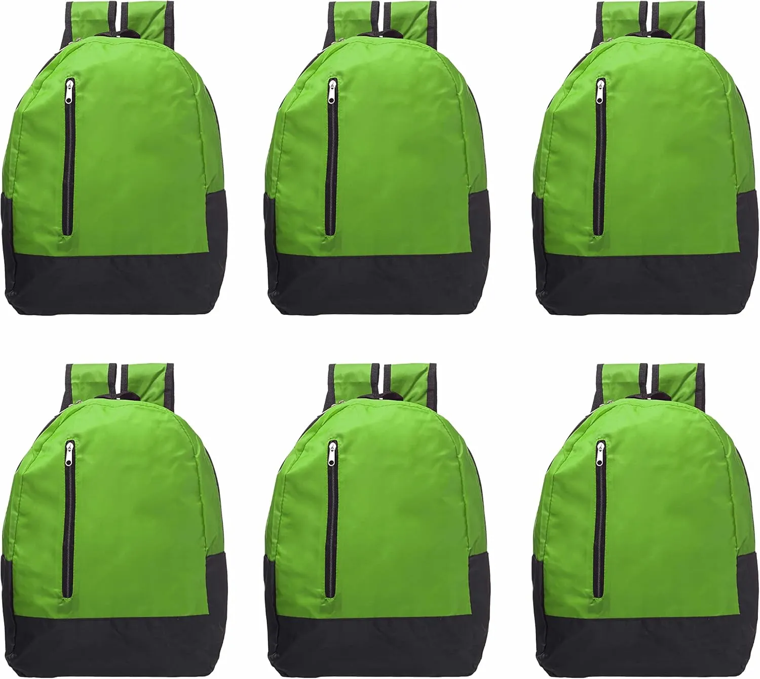 DISCOUNT PROMOS 6 Quick Zip Backpacks Set - Polyester, Unique features, Front Pocket, Vibrant - Green