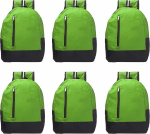 DISCOUNT PROMOS 6 Quick Zip Backpacks Set - Polyester, Unique features, Front Pocket, Vibrant - Green