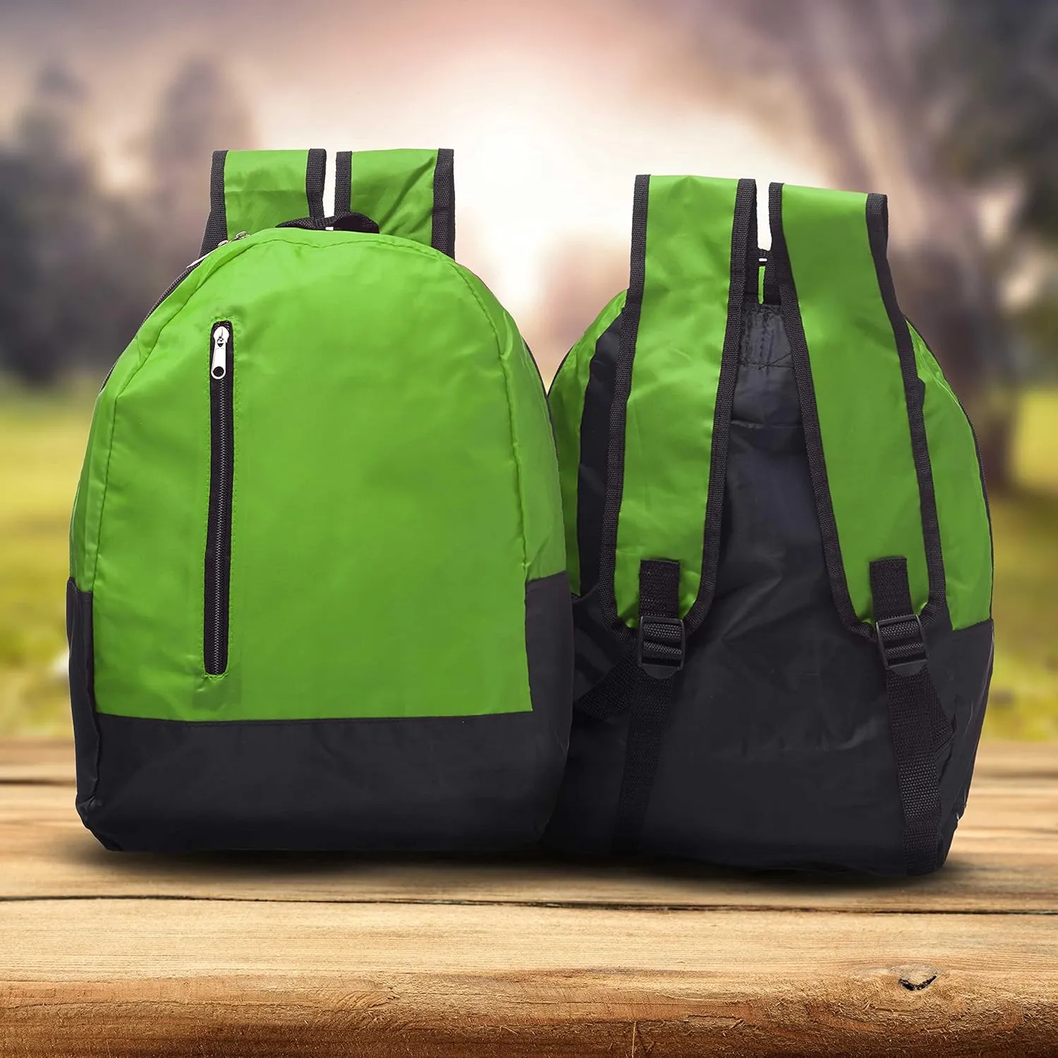 DISCOUNT PROMOS 6 Quick Zip Backpacks Set - Polyester, Unique features, Front Pocket, Vibrant - Green