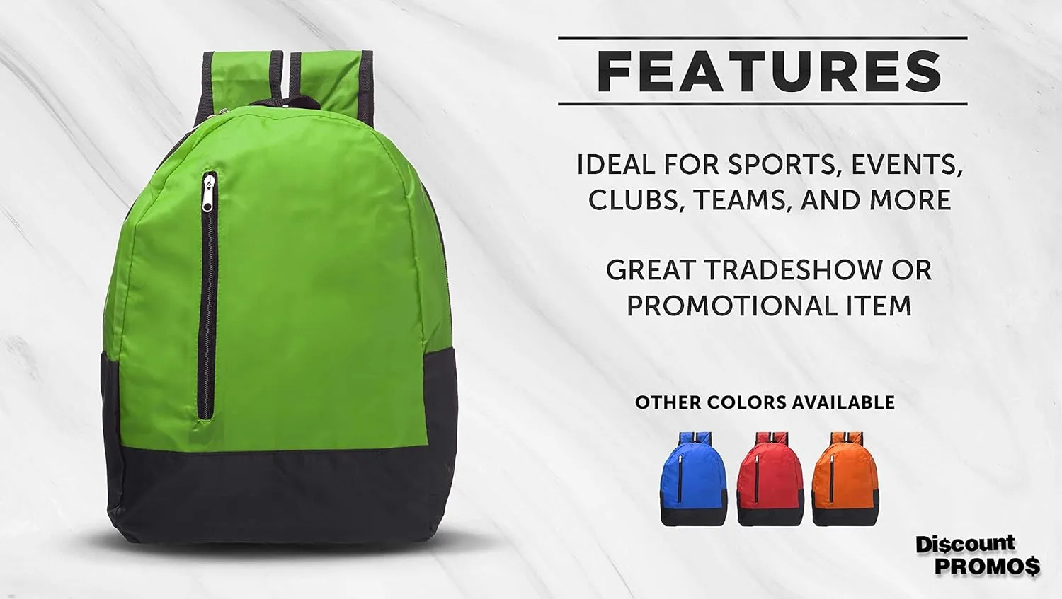 DISCOUNT PROMOS 6 Quick Zip Backpacks Set - Polyester, Unique features, Front Pocket, Vibrant - Green