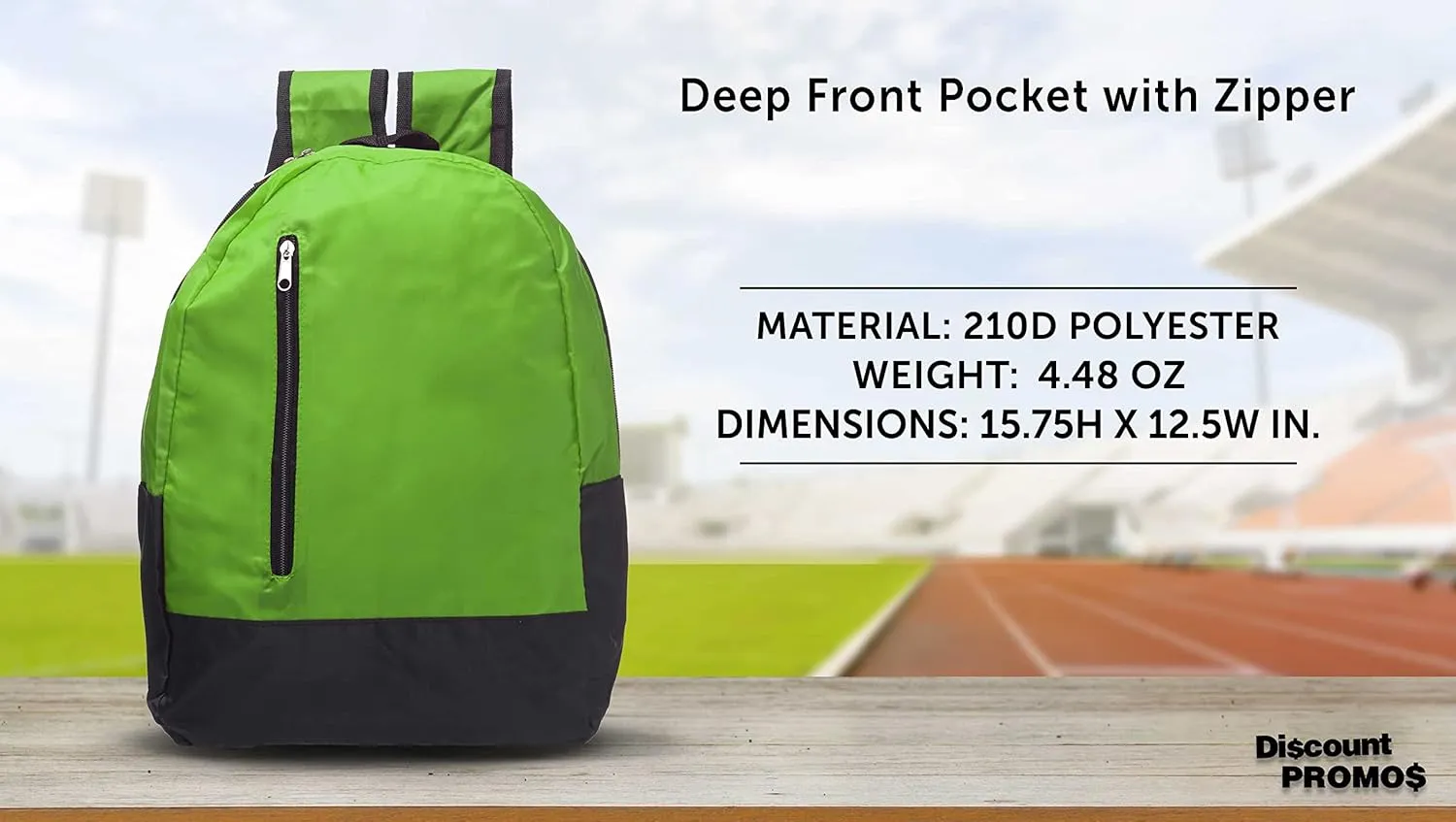 DISCOUNT PROMOS 6 Quick Zip Backpacks Set - Polyester, Unique features, Front Pocket, Vibrant - Green