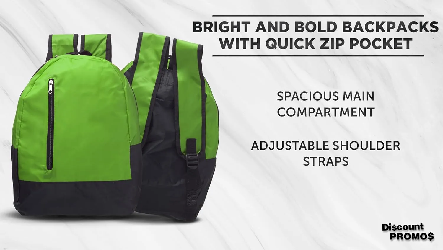 DISCOUNT PROMOS 6 Quick Zip Backpacks Set - Polyester, Unique features, Front Pocket, Vibrant - Green