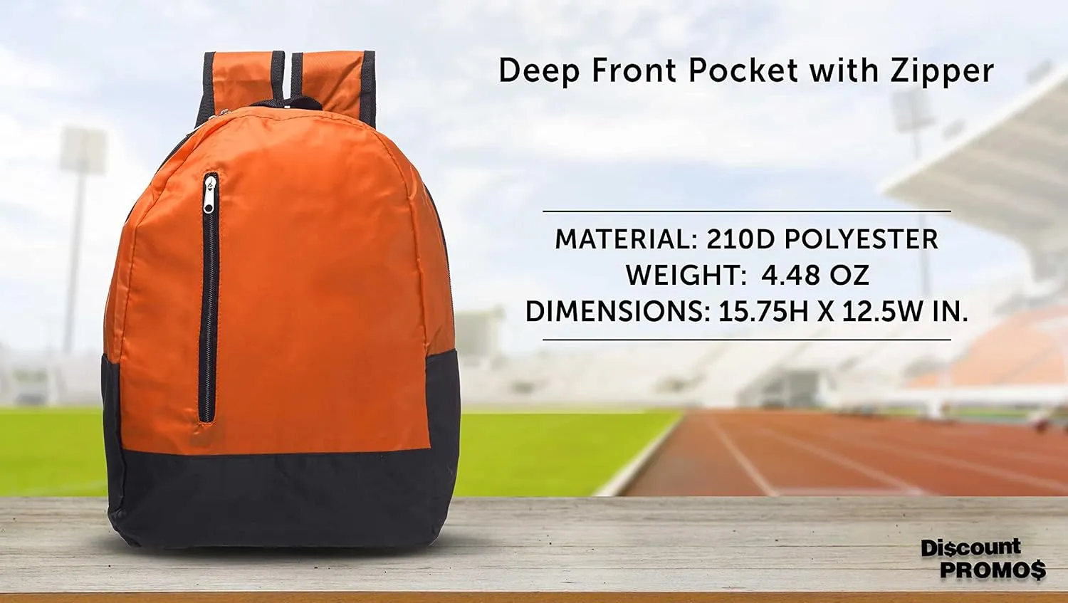 DISCOUNT PROMOS 6 Quick Zip Backpacks Set - Polyester, Unique features, Front Pocket, Vibrant - Orange