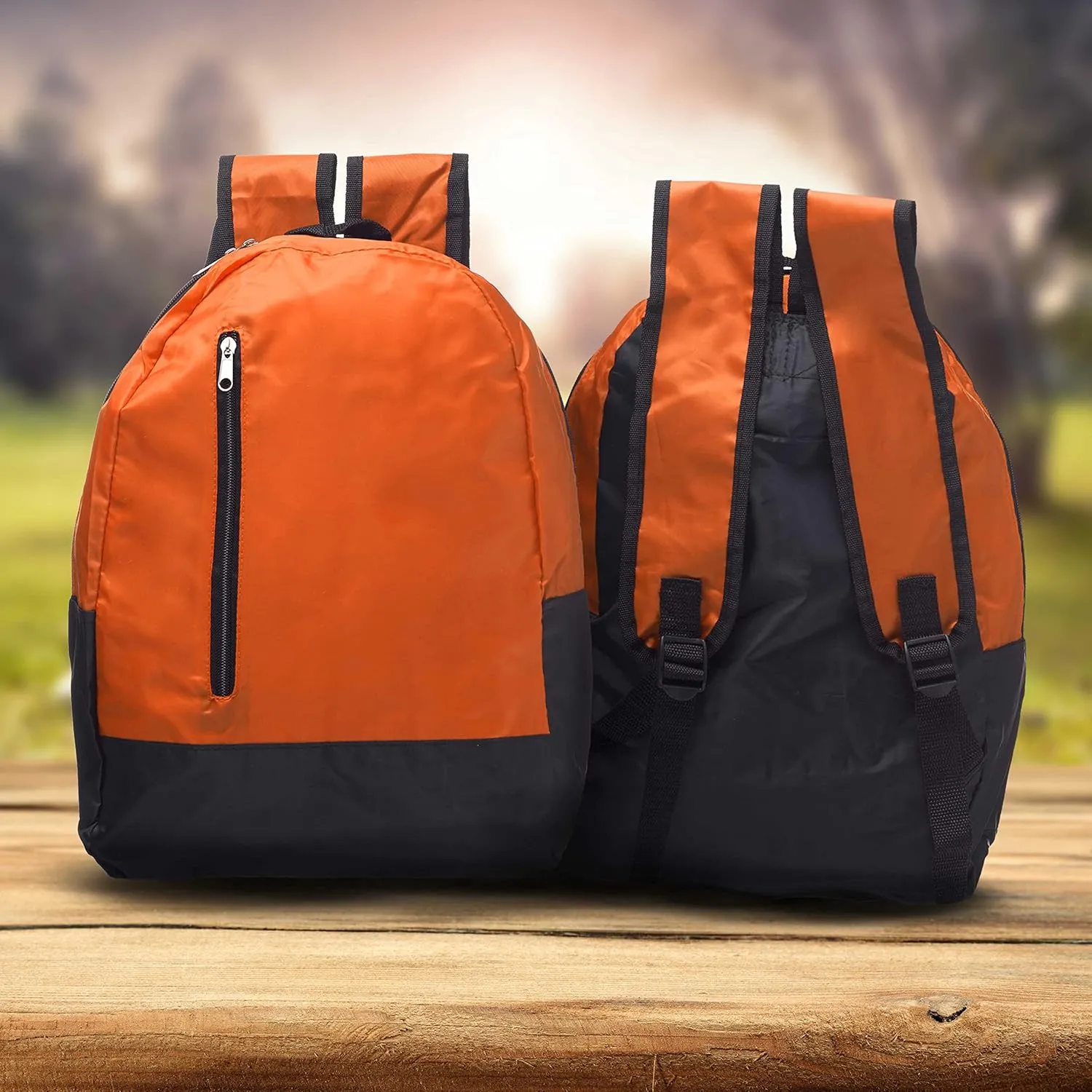 DISCOUNT PROMOS 6 Quick Zip Backpacks Set - Polyester, Unique features, Front Pocket, Vibrant - Orange