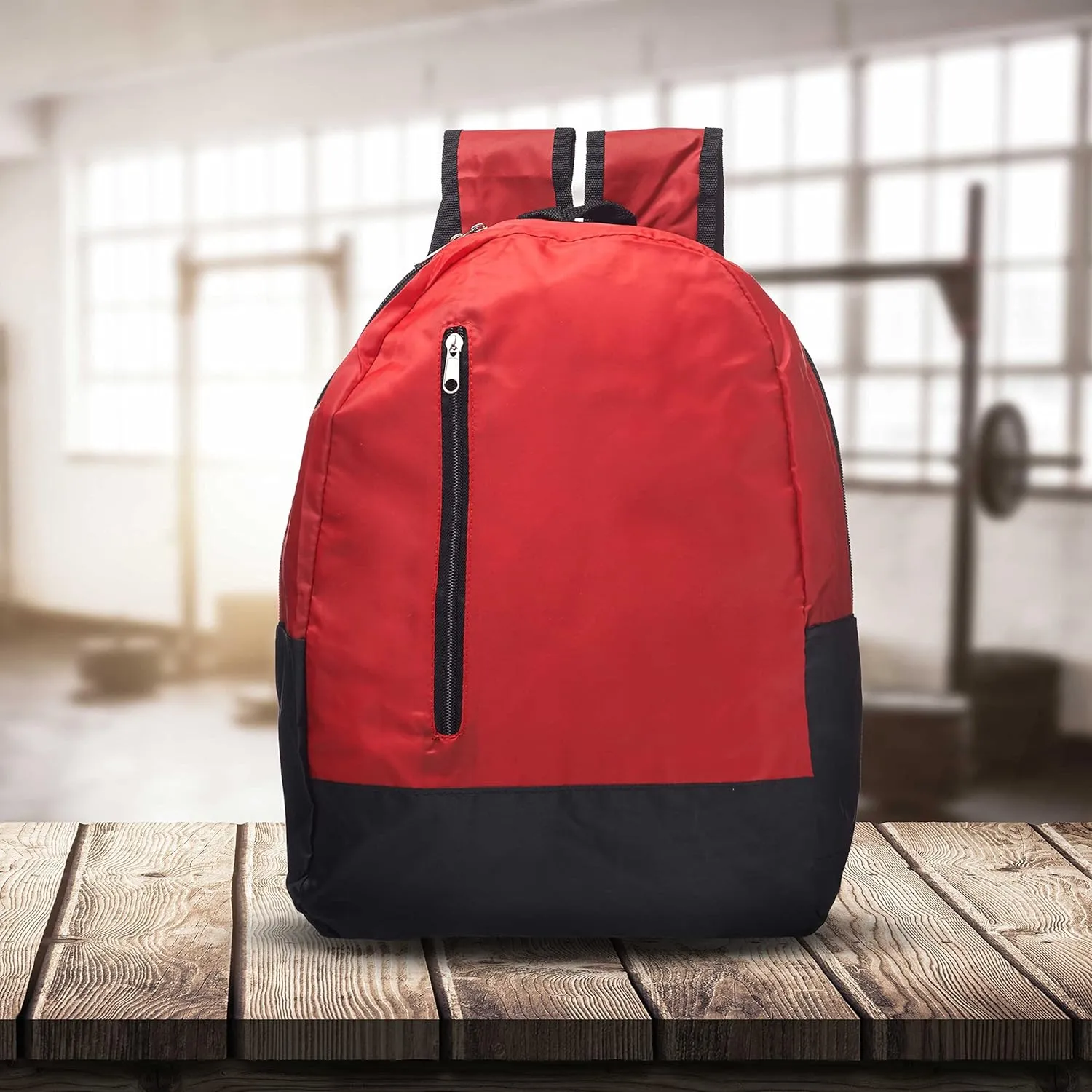 DISCOUNT PROMOS 6 Quick Zip Backpacks Set - Polyester, Unique features, Front Pocket, Vibrant - Red
