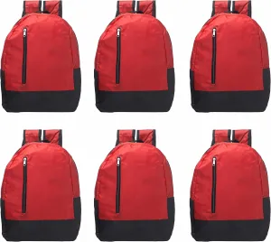 DISCOUNT PROMOS 6 Quick Zip Backpacks Set - Polyester, Unique features, Front Pocket, Vibrant - Red