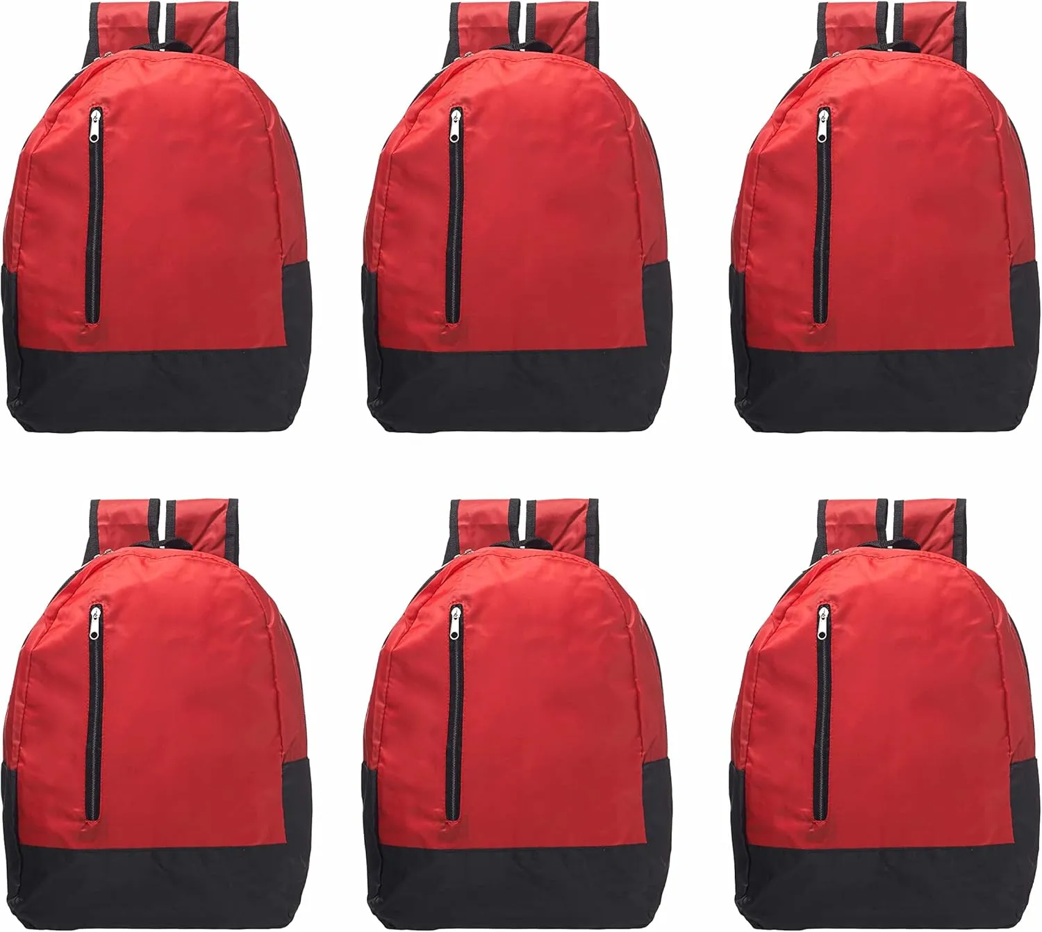 DISCOUNT PROMOS 6 Quick Zip Backpacks Set - Polyester, Unique features, Front Pocket, Vibrant - Red