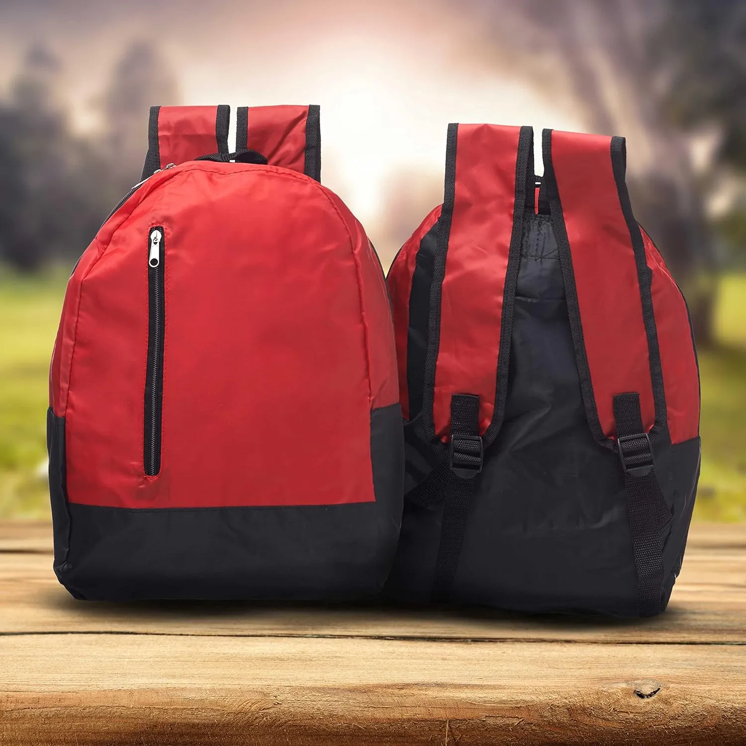DISCOUNT PROMOS 6 Quick Zip Backpacks Set - Polyester, Unique features, Front Pocket, Vibrant - Red
