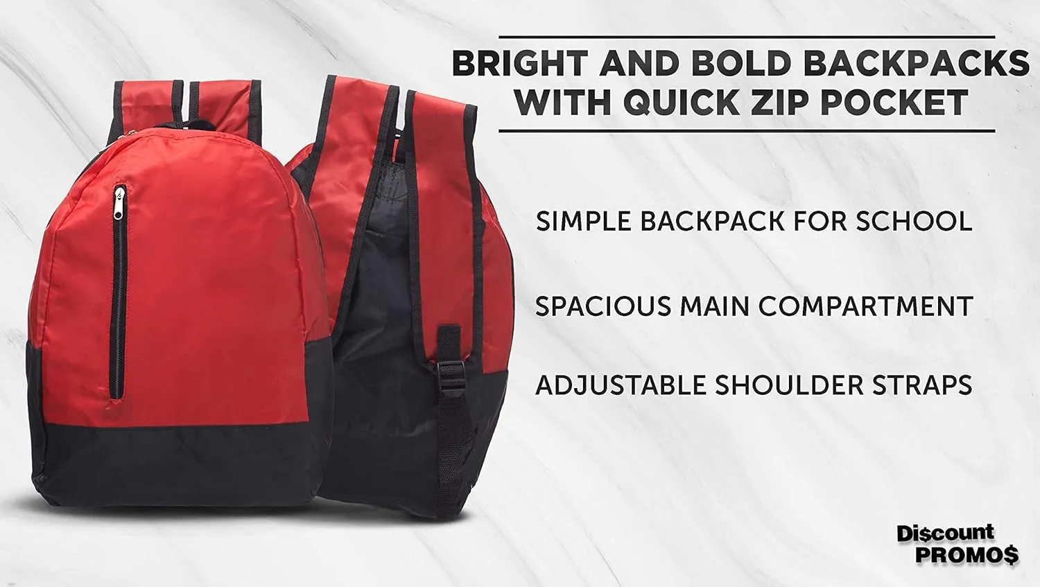 DISCOUNT PROMOS 6 Quick Zip Backpacks Set - Polyester, Unique features, Front Pocket, Vibrant - Red