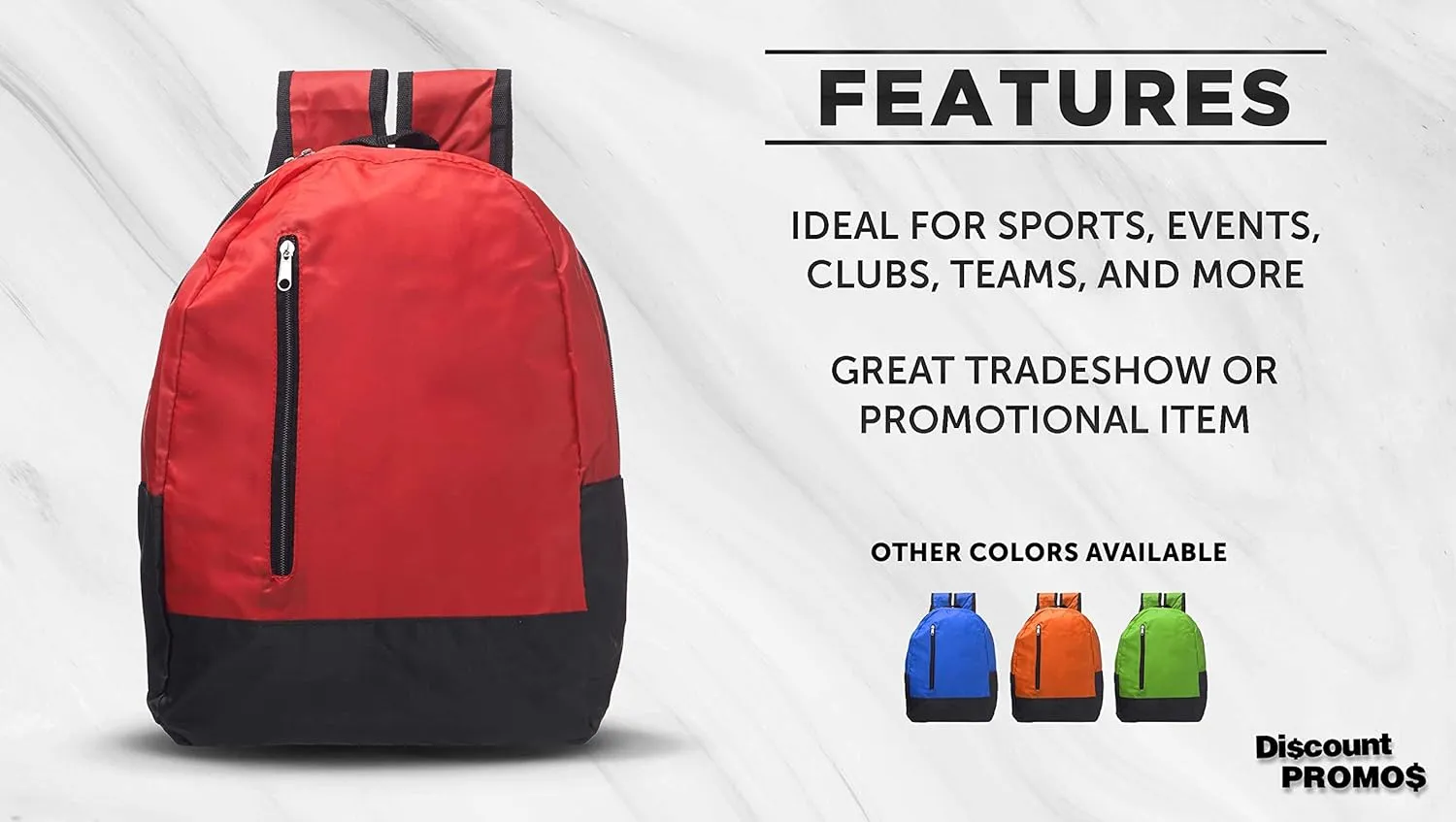 DISCOUNT PROMOS 6 Quick Zip Backpacks Set - Polyester, Unique features, Front Pocket, Vibrant - Red