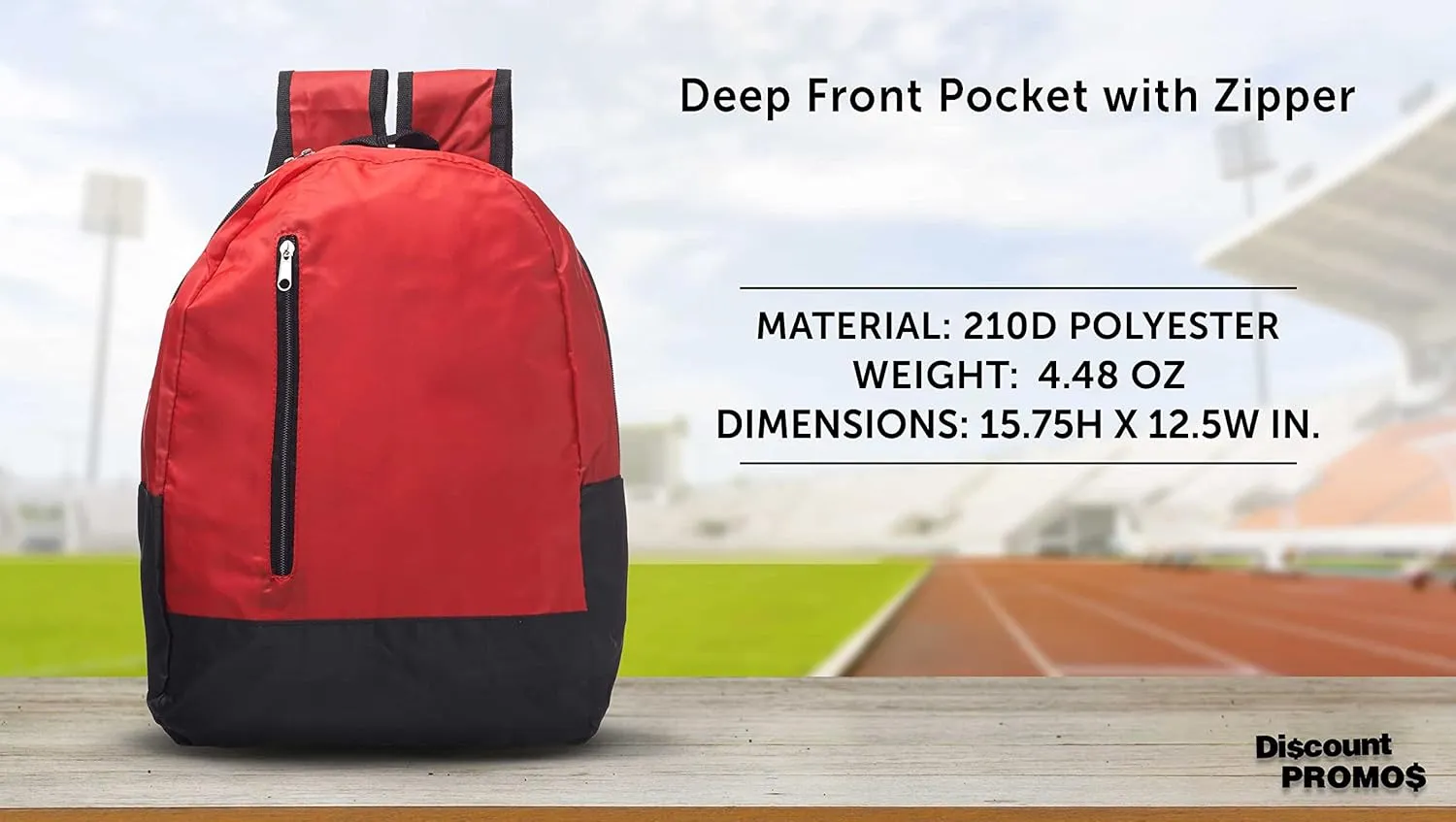 DISCOUNT PROMOS 6 Quick Zip Backpacks Set - Polyester, Unique features, Front Pocket, Vibrant - Red