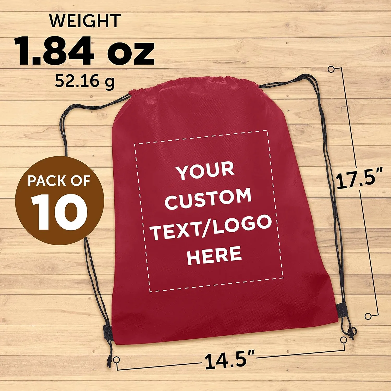 DISCOUNT PROMOS Custom Non-Woven Drawstring Backpacks Set of 10, Personalized Bulk Pack - Bring Everywhere You Go, Great for Travelling, Gym and for Everyday Use - Burgundy
