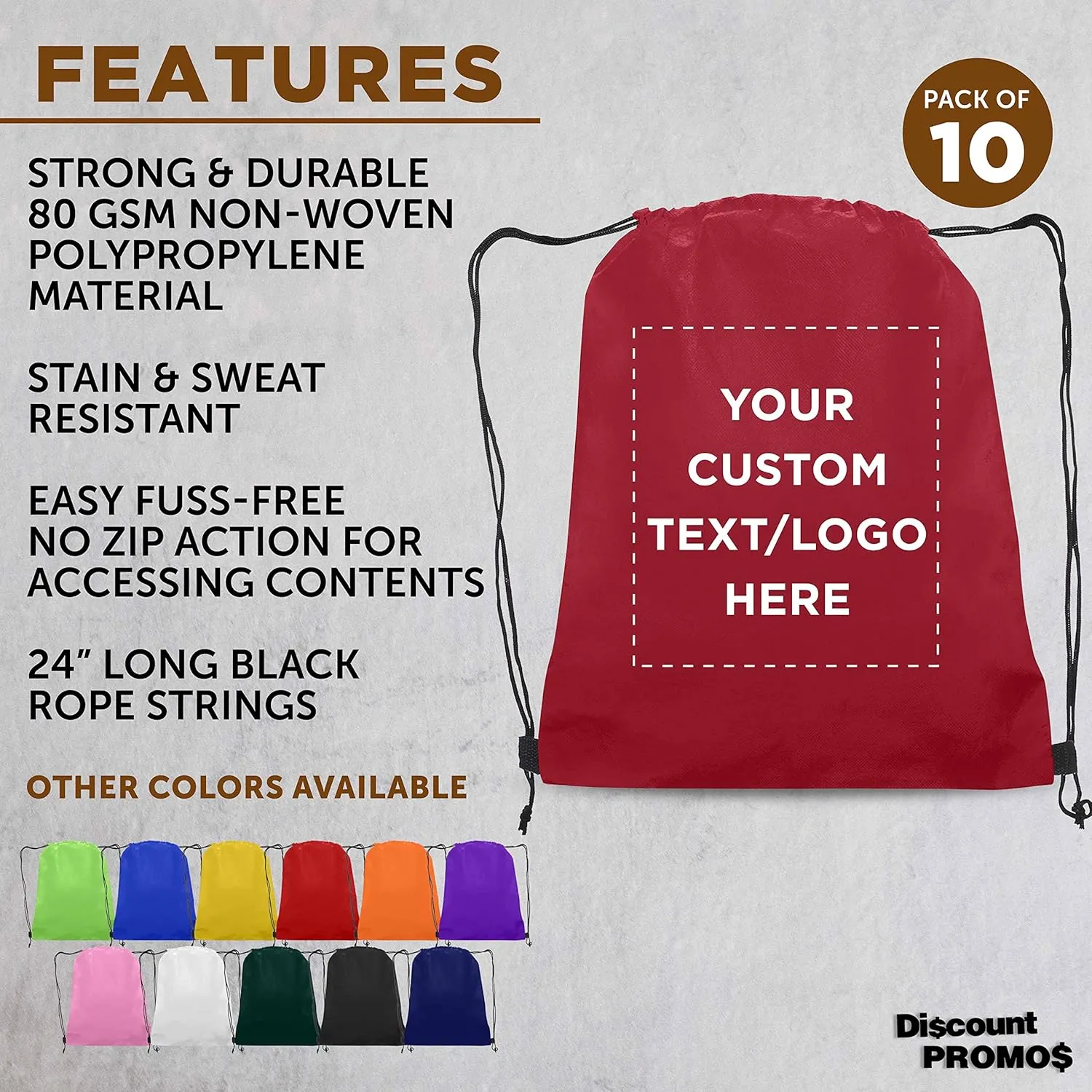 DISCOUNT PROMOS Custom Non-Woven Drawstring Backpacks Set of 10, Personalized Bulk Pack - Bring Everywhere You Go, Great for Travelling, Gym and for Everyday Use - Burgundy