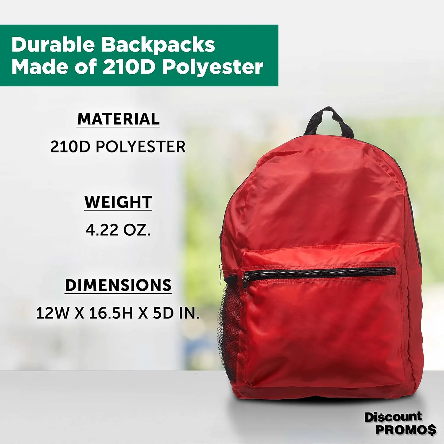 DISCOUNT PROMOS Simple Functional Backpacks Set of 6, Bulk Pack - Water Resistant, Lightweight - Red