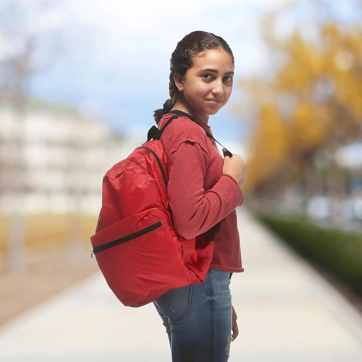 DISCOUNT PROMOS Simple Functional Backpacks Set of 6, Bulk Pack - Water Resistant, Lightweight - Red