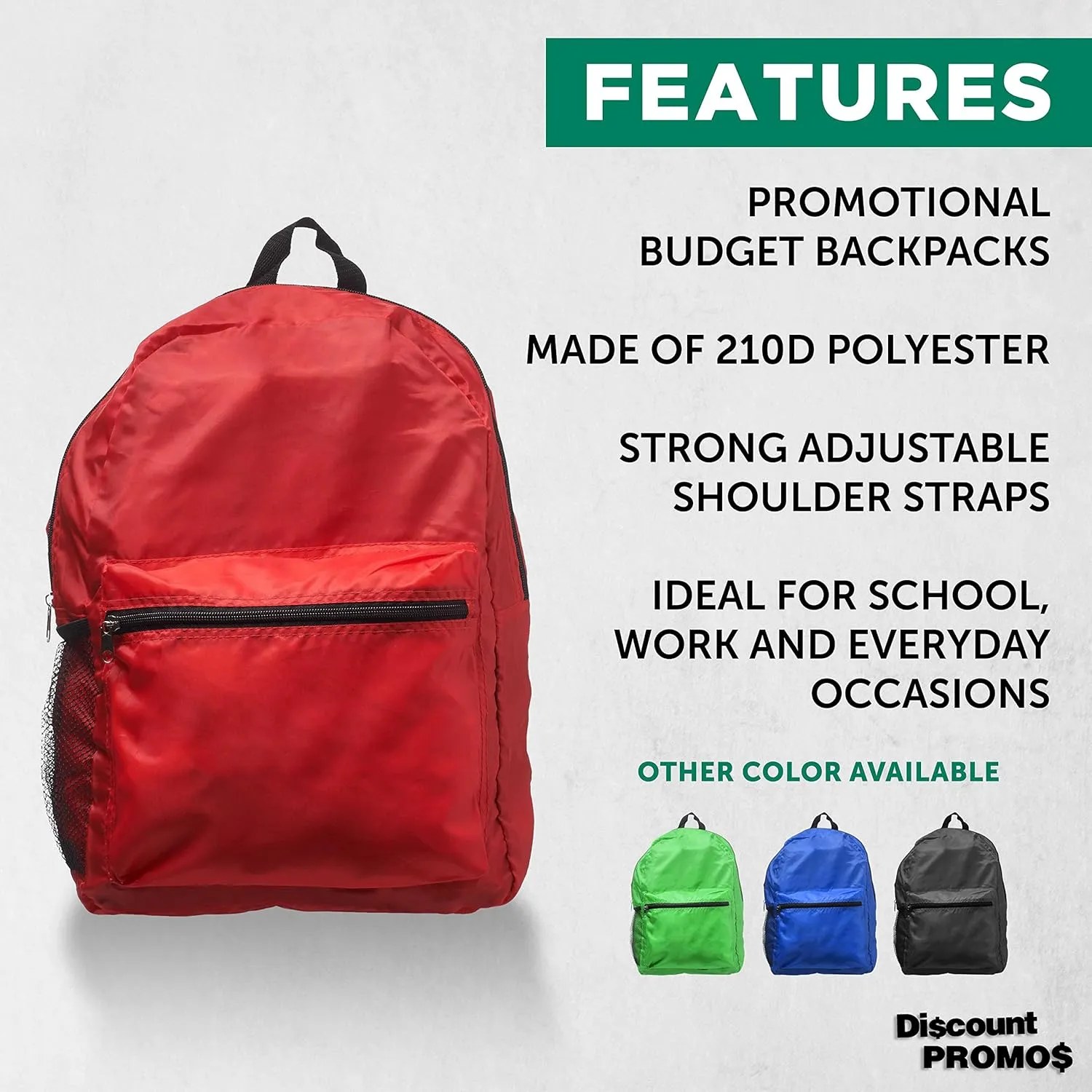 DISCOUNT PROMOS Simple Functional Backpacks Set of 6, Bulk Pack - Water Resistant, Lightweight - Red