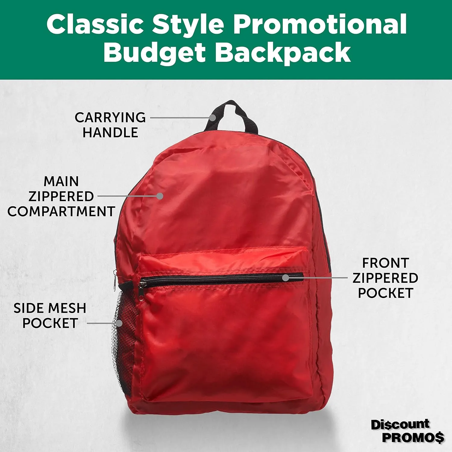 DISCOUNT PROMOS Simple Functional Backpacks Set of 6, Bulk Pack - Water Resistant, Lightweight - Red