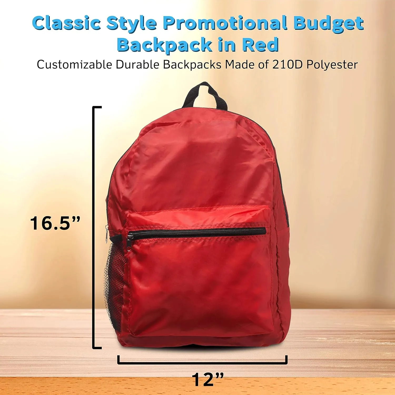 DISCOUNT PROMOS Simple Functional Backpacks Set of 6, Bulk Pack - Water Resistant, Lightweight - Red