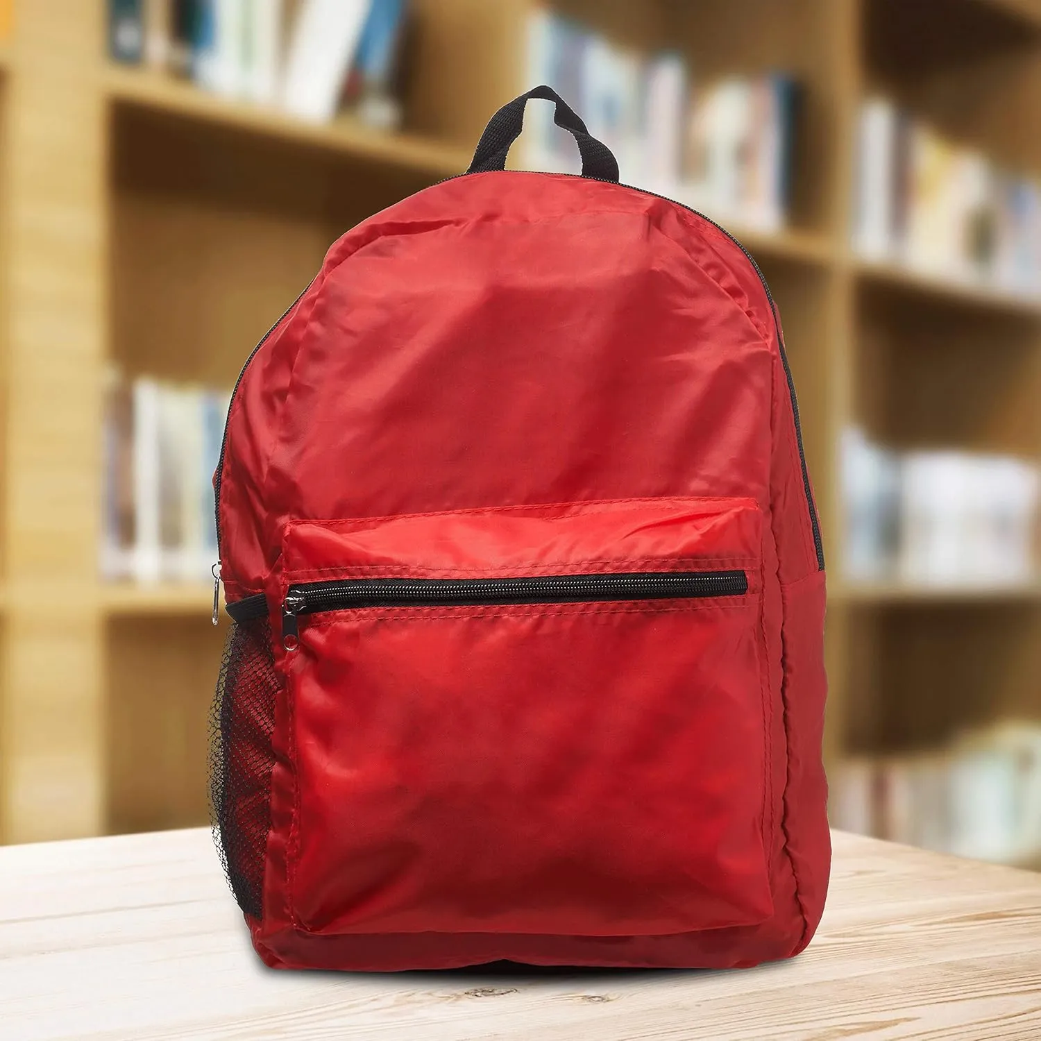 DISCOUNT PROMOS Simple Functional Backpacks Set of 6, Bulk Pack - Water Resistant, Lightweight - Red