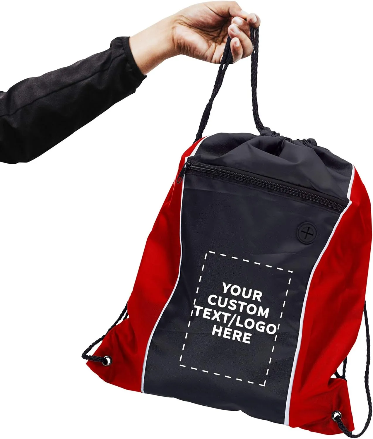 DISCOUNT PROMOS Two-Tone Drawstring Backpack Non-Woven - 10 pack - Customizable Text, Logo - Durable Sports Backpacks - Ideal for Sports, Travel, Gym & More - Red