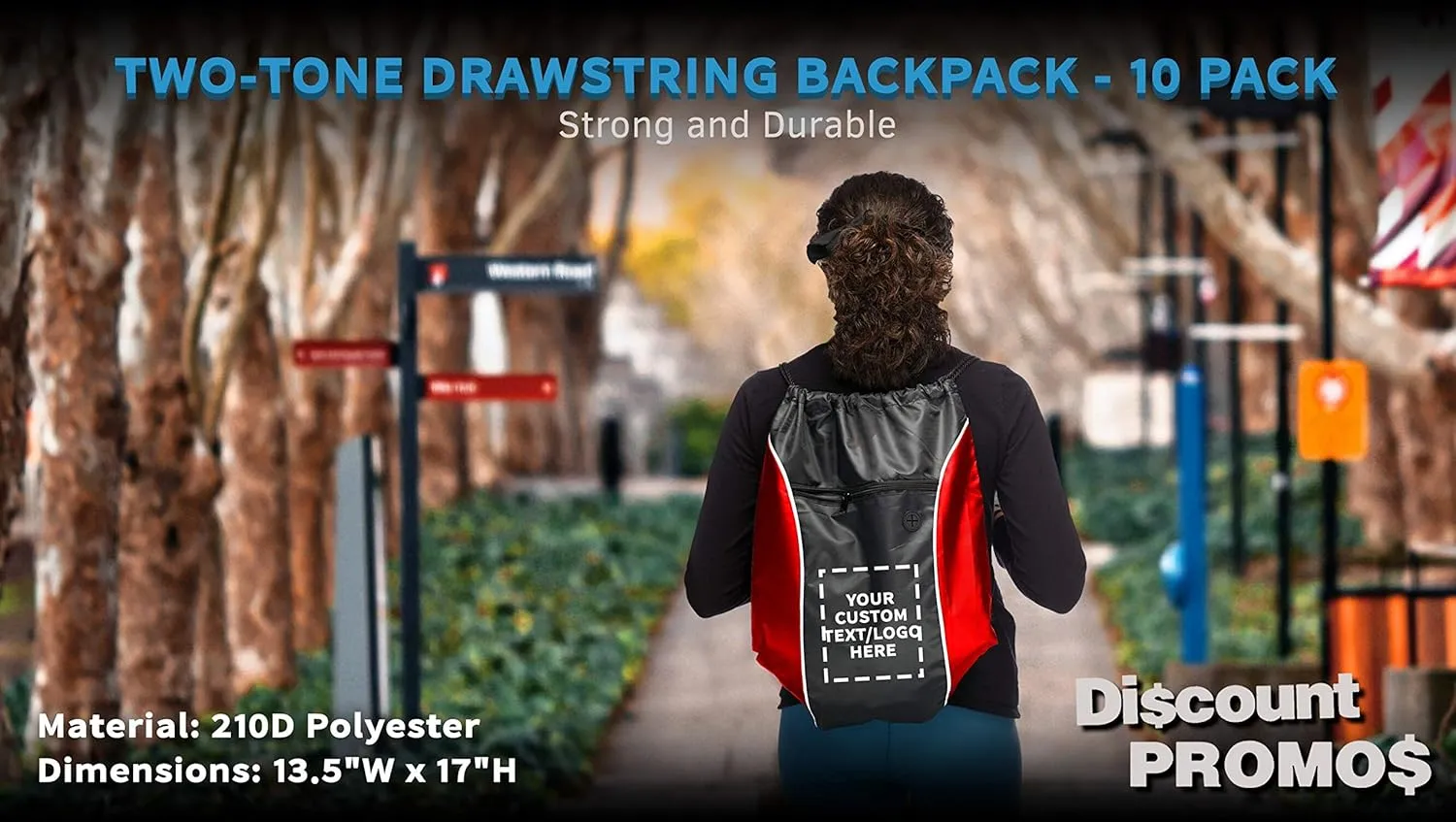 DISCOUNT PROMOS Two-Tone Drawstring Backpack Non-Woven - 10 pack - Customizable Text, Logo - Durable Sports Backpacks - Ideal for Sports, Travel, Gym & More - Red