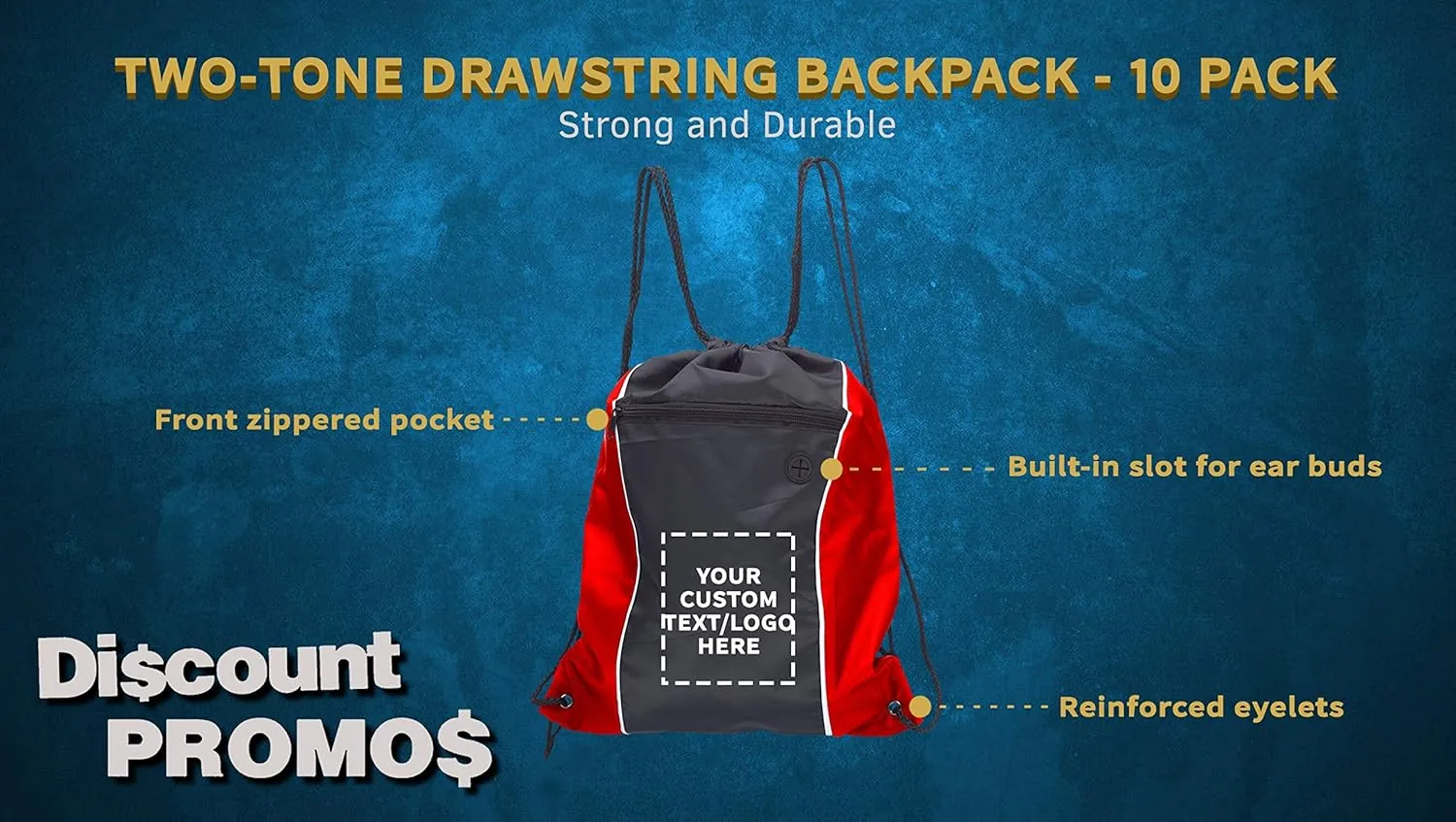 DISCOUNT PROMOS Two-Tone Drawstring Backpack Non-Woven - 10 pack - Customizable Text, Logo - Durable Sports Backpacks - Ideal for Sports, Travel, Gym & More - Red