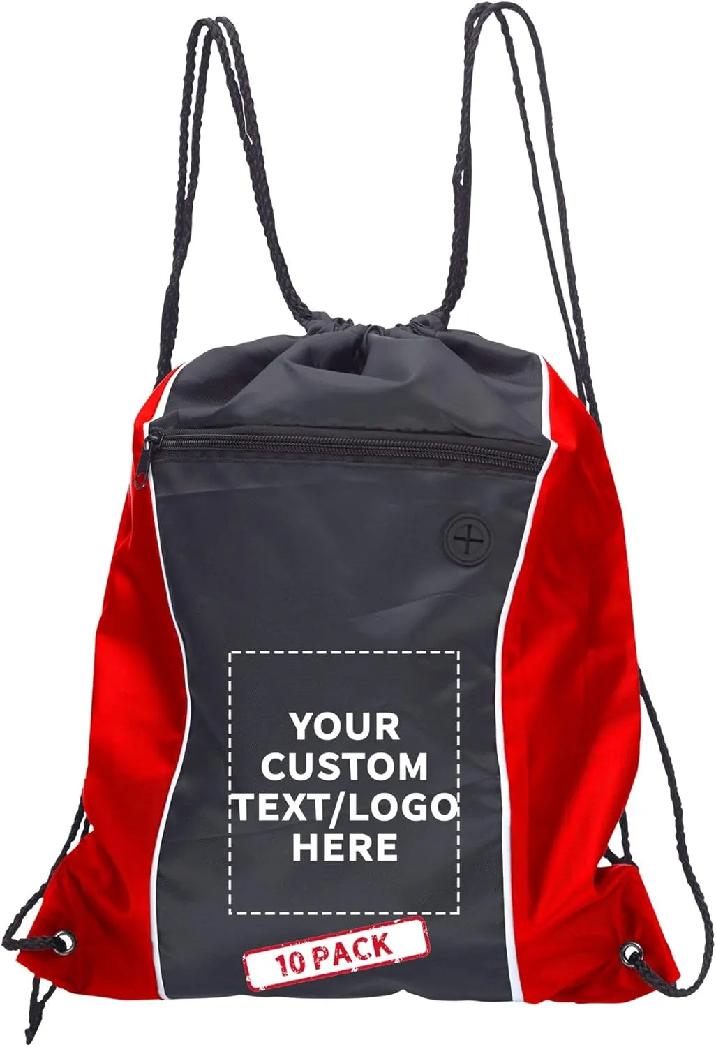DISCOUNT PROMOS Two-Tone Drawstring Backpack Non-Woven - 10 pack - Customizable Text, Logo - Durable Sports Backpacks - Ideal for Sports, Travel, Gym & More - Red