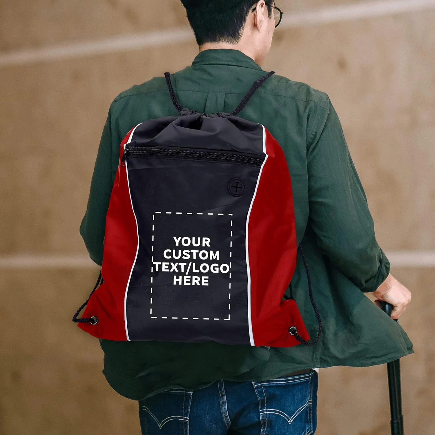 DISCOUNT PROMOS Two-Tone Drawstring Backpack Non-Woven - 10 pack - Customizable Text, Logo - Durable Sports Backpacks - Ideal for Sports, Travel, Gym & More - Red