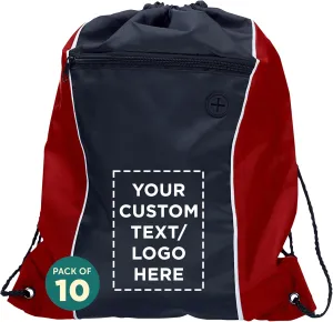 DISCOUNT PROMOS Two-Tone Drawstring Backpack Non-Woven - 10 pack - Customizable Text, Logo - Durable Sports Backpacks - Ideal for Sports, Travel, Gym & More - Red
