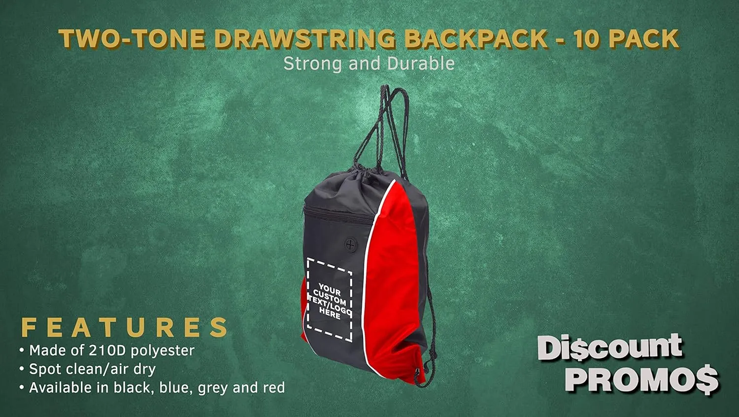 DISCOUNT PROMOS Two-Tone Drawstring Backpack Non-Woven - 10 pack - Customizable Text, Logo - Durable Sports Backpacks - Ideal for Sports, Travel, Gym & More - Red