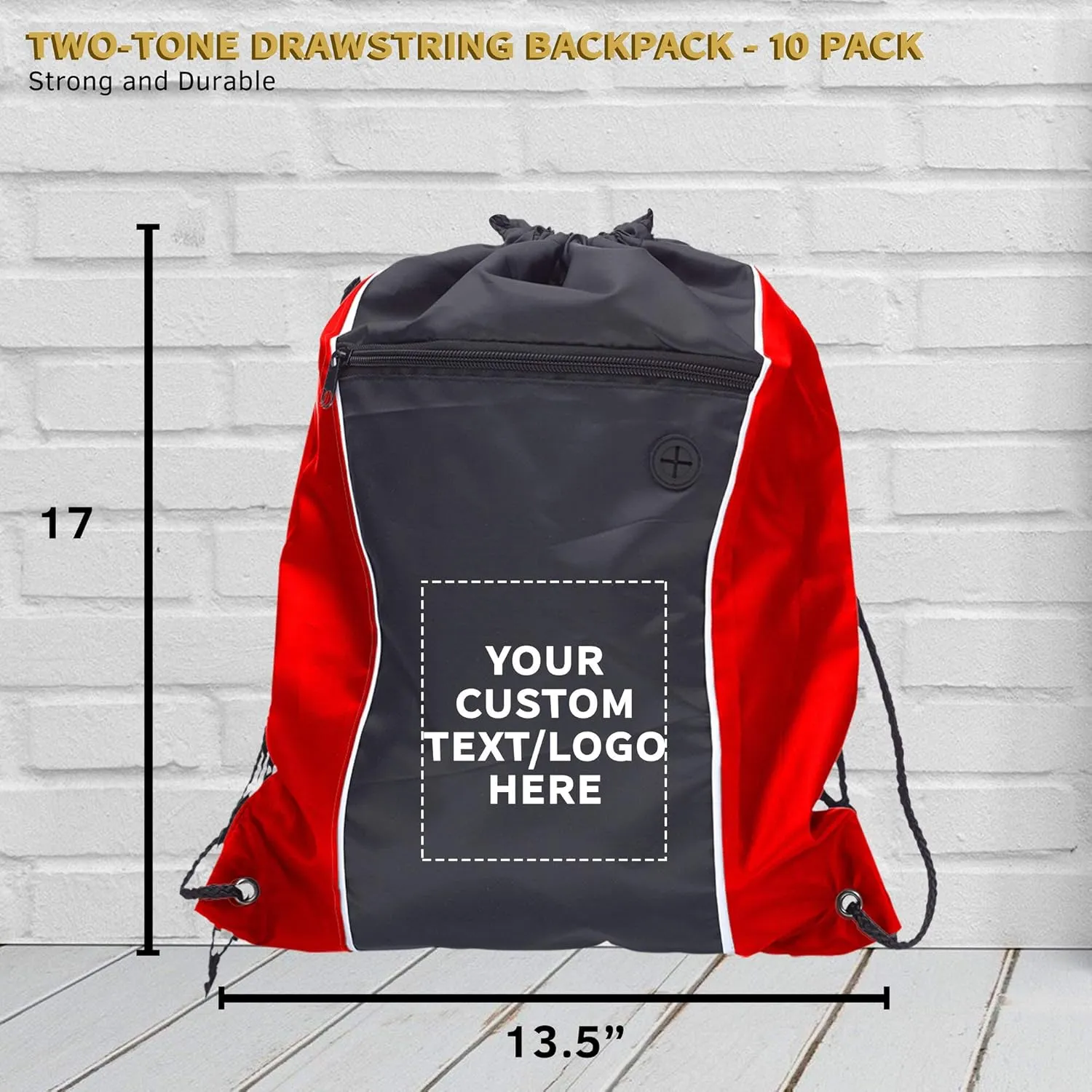 DISCOUNT PROMOS Two-Tone Drawstring Backpack Non-Woven - 10 pack - Customizable Text, Logo - Durable Sports Backpacks - Ideal for Sports, Travel, Gym & More - Red