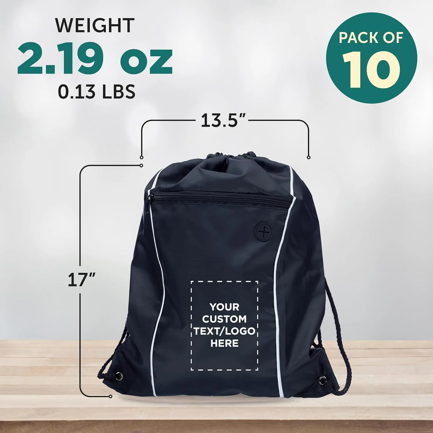 DISCOUNT PROMOS Two-Tone Drawstring Backpack Non-Woven - 10 pack - Customizable Text, Logo - Durable Sports Backpacks - Ideal for Work, Sports, Travel, Gym & More - Black
