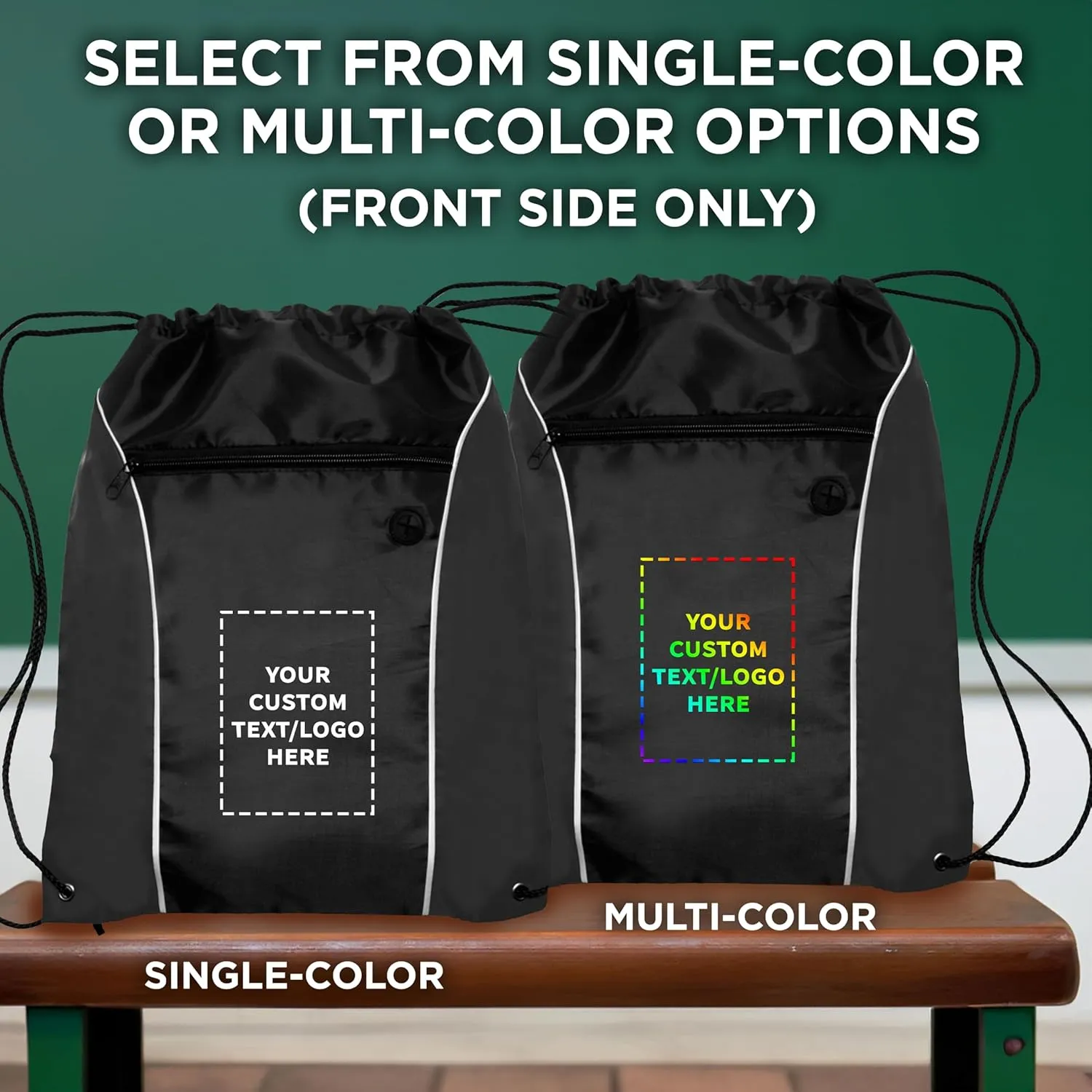 DISCOUNT PROMOS Two-Tone Drawstring Backpack Non-Woven - 10 pack - Customizable Text, Logo - Durable Sports Backpacks - Ideal for Work, Sports, Travel, Gym & More - Black