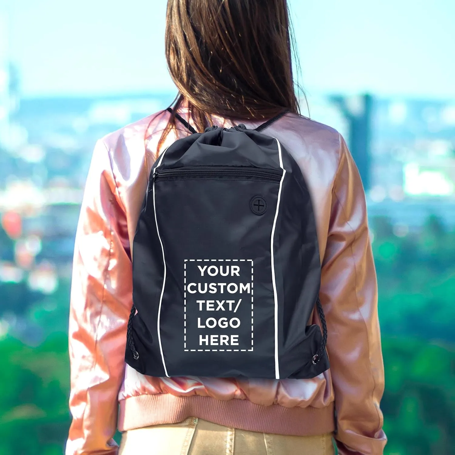 DISCOUNT PROMOS Two-Tone Drawstring Backpack Non-Woven - 10 pack - Customizable Text, Logo - Durable Sports Backpacks - Ideal for Work, Sports, Travel, Gym & More - Black