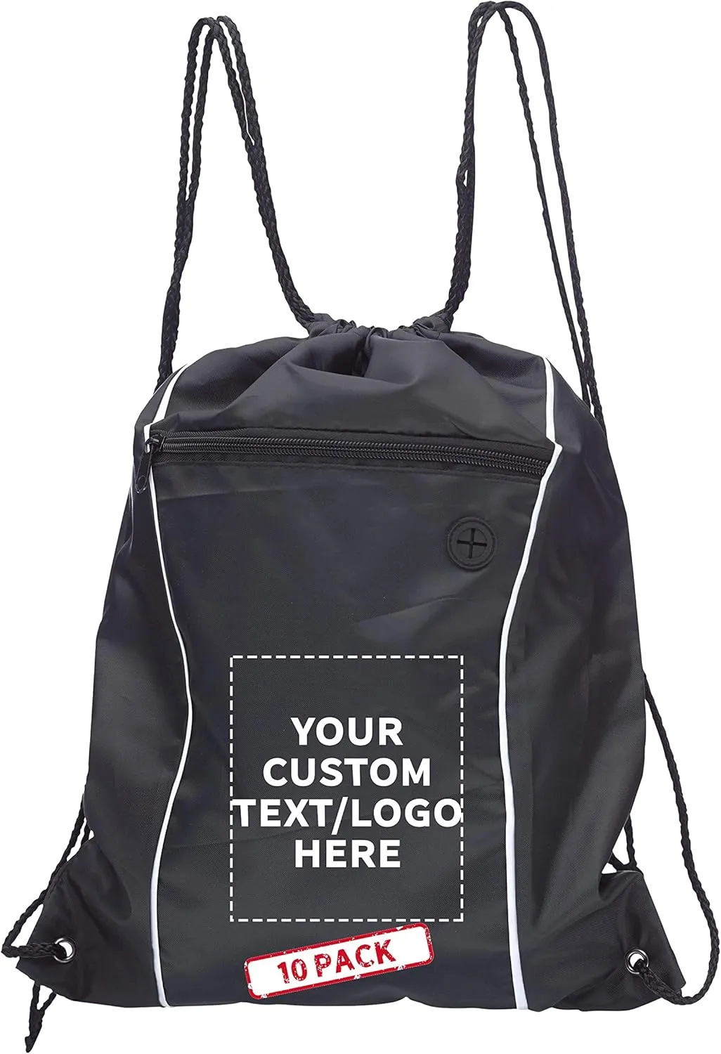 DISCOUNT PROMOS Two-Tone Drawstring Backpack Non-Woven - 10 pack - Customizable Text, Logo - Durable Sports Backpacks - Ideal for Work, Sports, Travel, Gym & More - Black