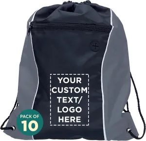 DISCOUNT PROMOS Two-Tone Drawstring Backpack Non-Woven - 10 pack - Customizable Text, Logo - Durable Sports Backpacks - Ideal for Work, Sports, Travel, Gym & More - Grey