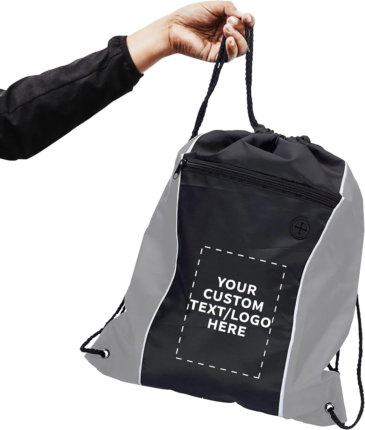 DISCOUNT PROMOS Two-Tone Drawstring Backpack Non-Woven - 10 pack - Customizable Text, Logo - Durable Sports Backpacks - Ideal for Work, Sports, Travel, Gym & More - Grey