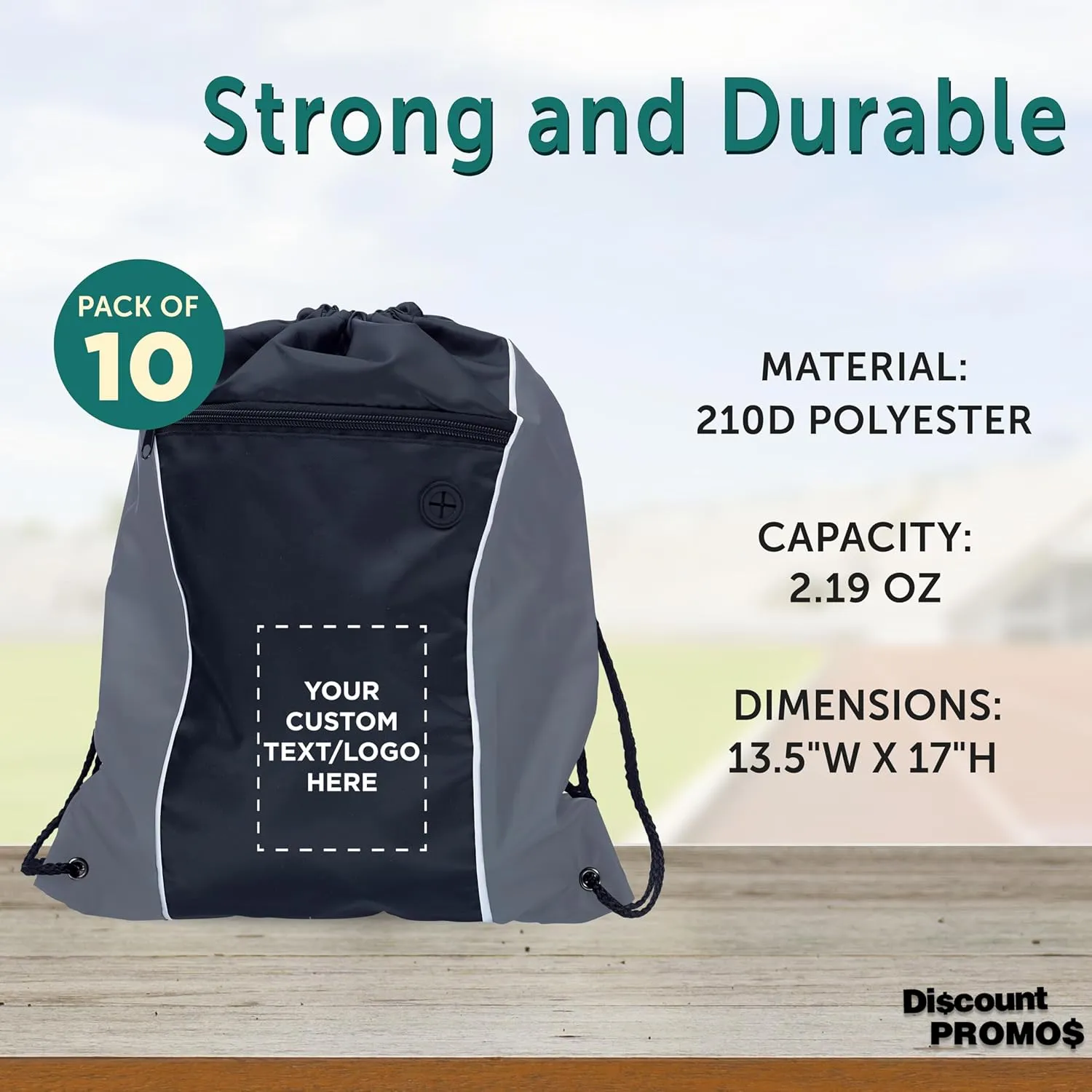 DISCOUNT PROMOS Two-Tone Drawstring Backpack Non-Woven - 10 pack - Customizable Text, Logo - Durable Sports Backpacks - Ideal for Work, Sports, Travel, Gym & More - Grey