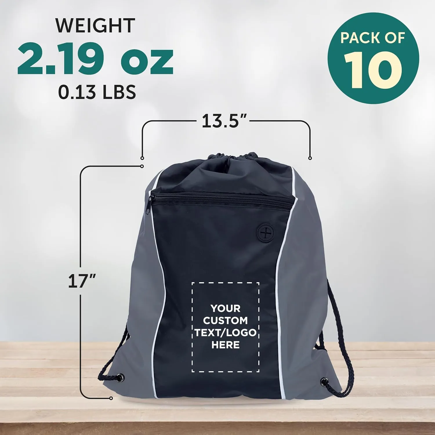 DISCOUNT PROMOS Two-Tone Drawstring Backpack Non-Woven - 10 pack - Customizable Text, Logo - Durable Sports Backpacks - Ideal for Work, Sports, Travel, Gym & More - Grey