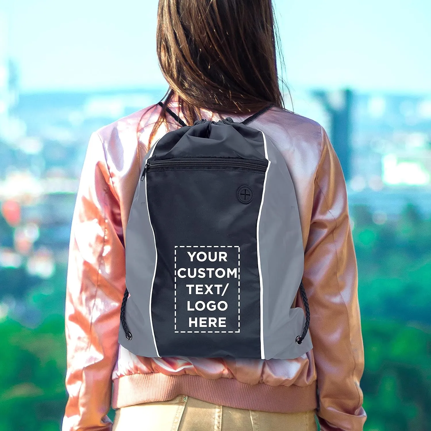 DISCOUNT PROMOS Two-Tone Drawstring Backpack Non-Woven - 10 pack - Customizable Text, Logo - Durable Sports Backpacks - Ideal for Work, Sports, Travel, Gym & More - Grey