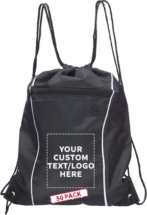 DISCOUNT PROMOS Two-Tone Drawstring Backpack Non-Woven - 50 pack - Customizable Text, Logo - Durable Sports Backpacks - Ideal for Work, Sports, Travel, Gym & More - Black