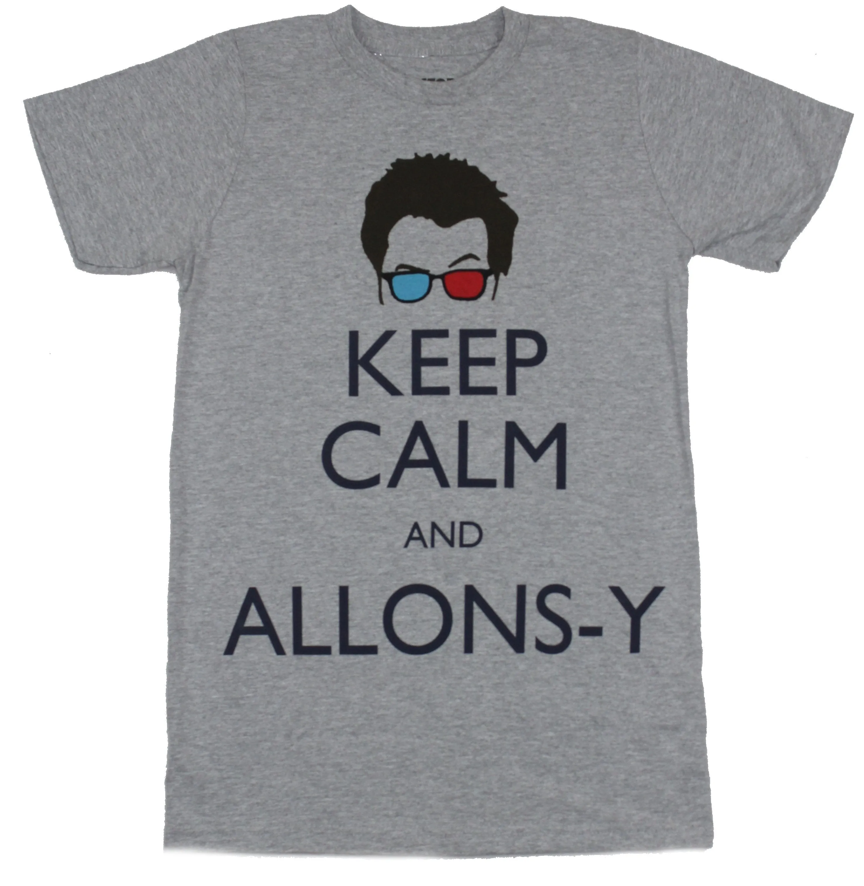 Doctor Who Mens T-Shirt - Keep Calm and Allons-Y Under Doctor Face
