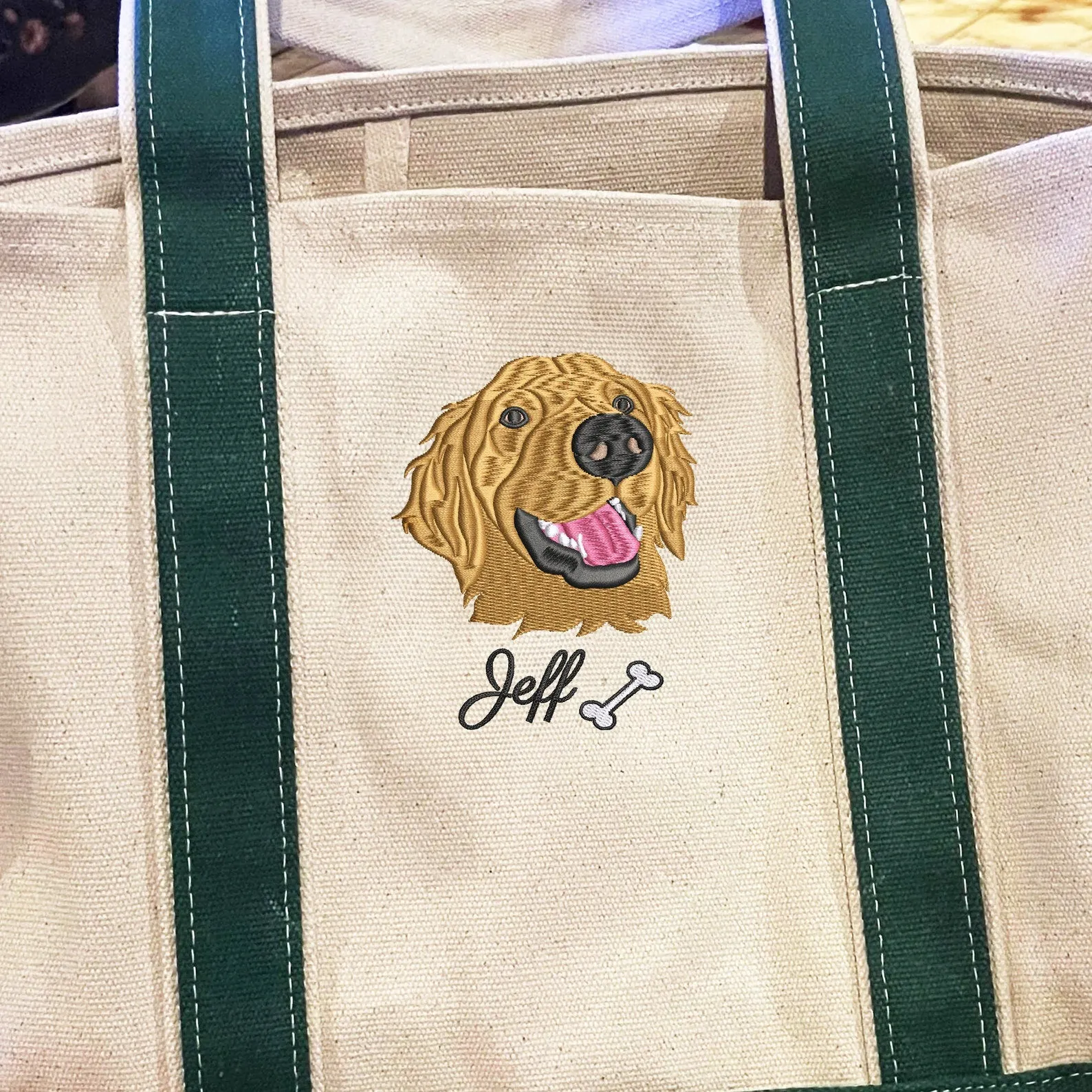 Dog Tote Bag, Golden Tote Bag, Personalized Embroidered Tote Bag, Dog Mom Bag, Pet Memorial Gift, Unique Gifts For Dog Lovers