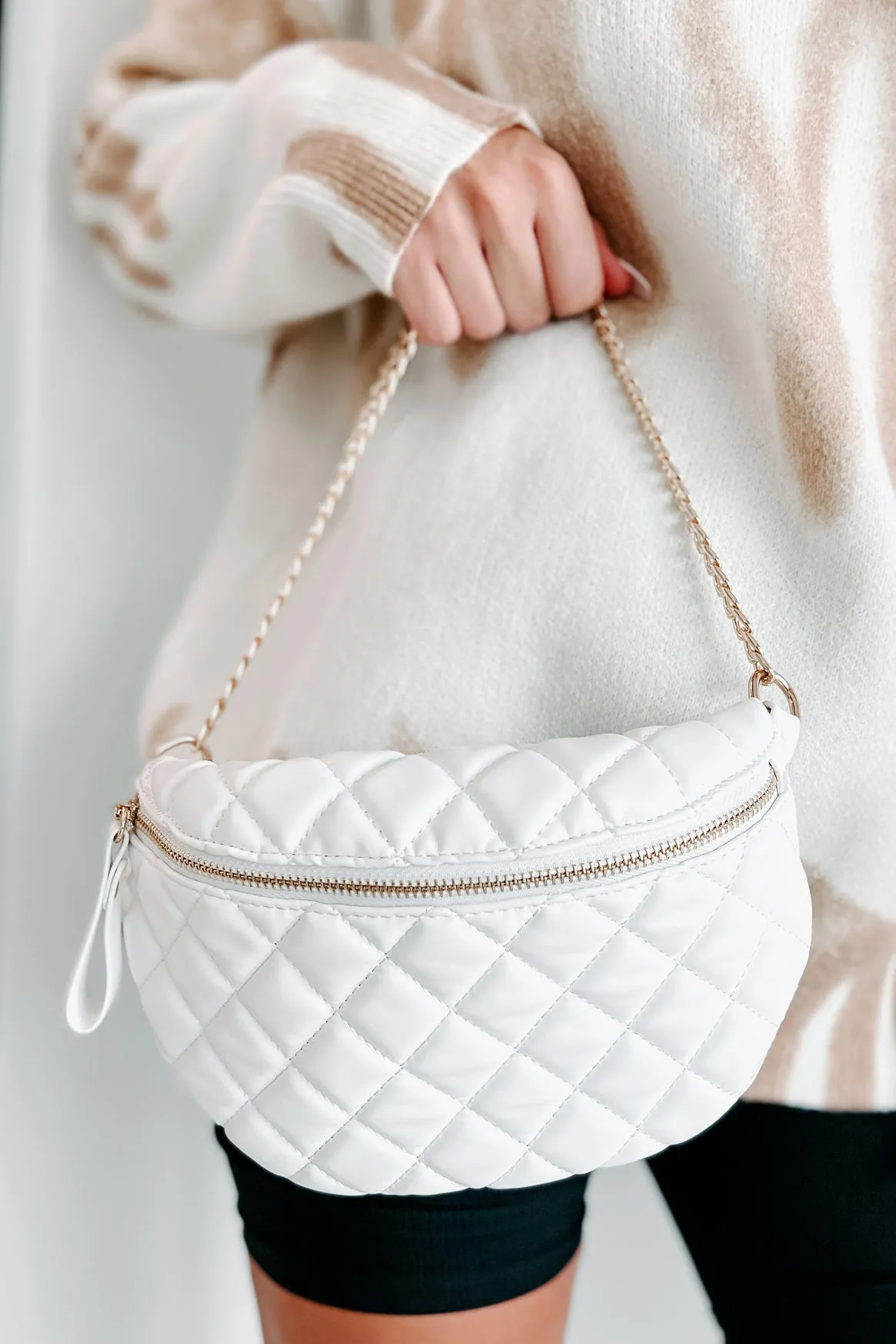 Downtown Adventures Quilted Bum Bag (White)