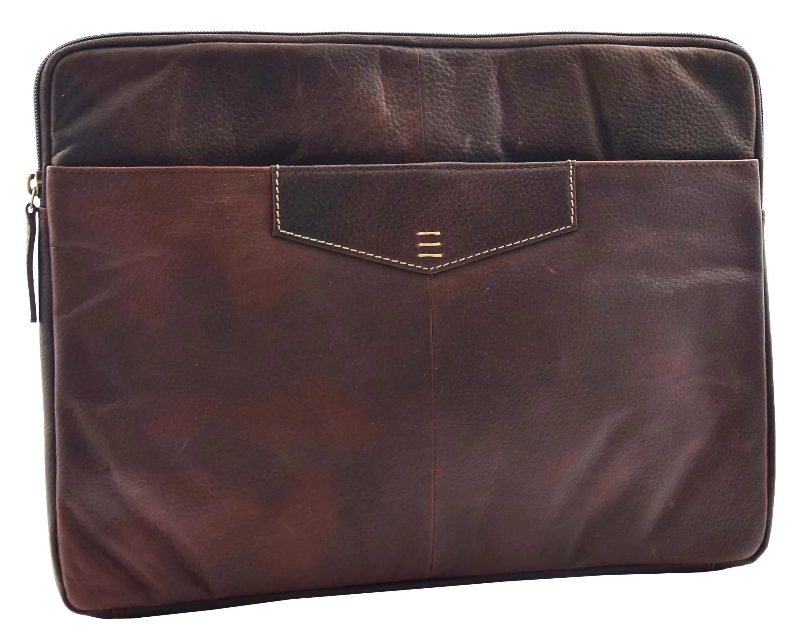 DR463 Real Leather Portfolio Case A4 Documents Clutch Brown