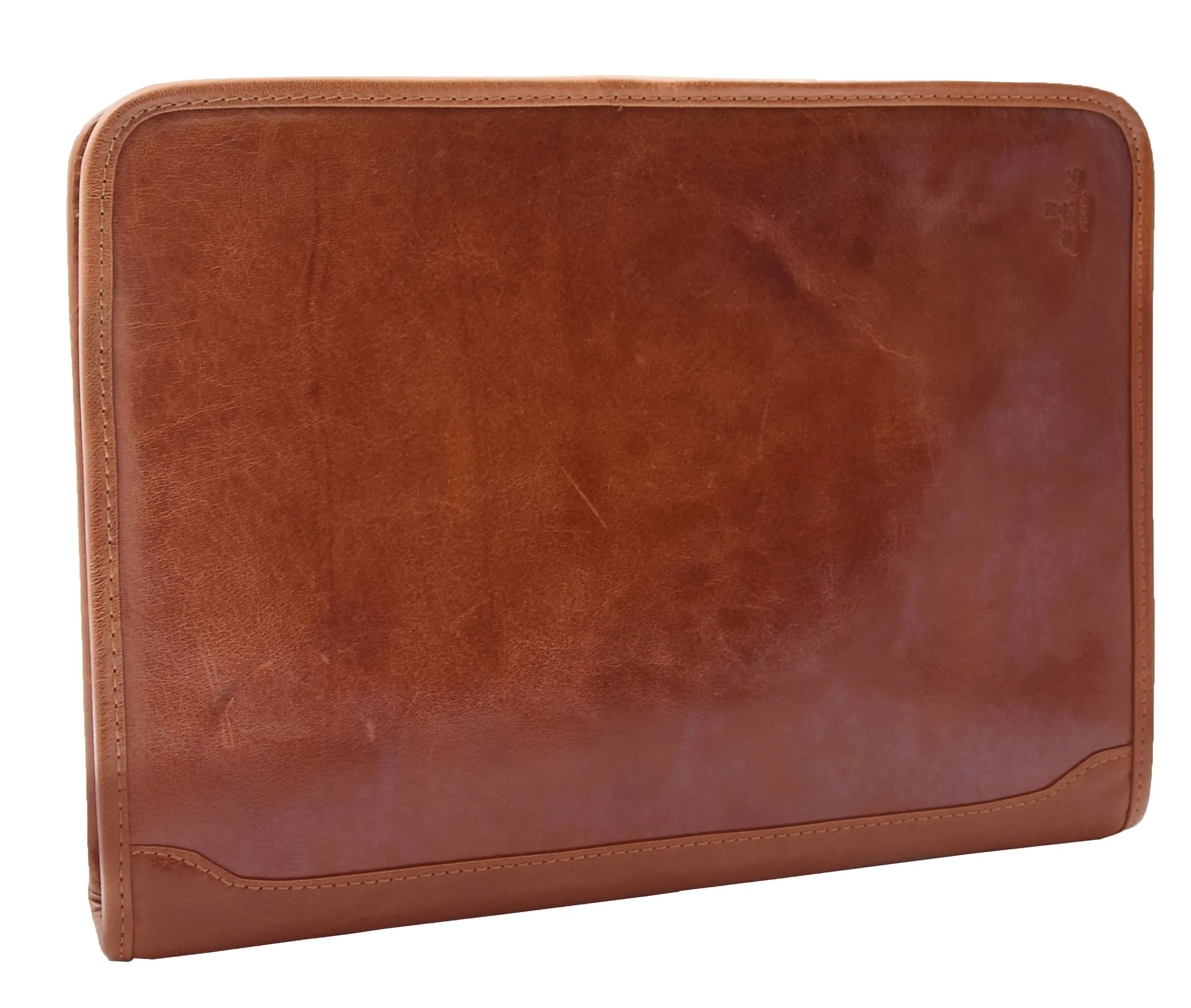 DR482 Real Leather Portfolio Ring Binder Case Cognac