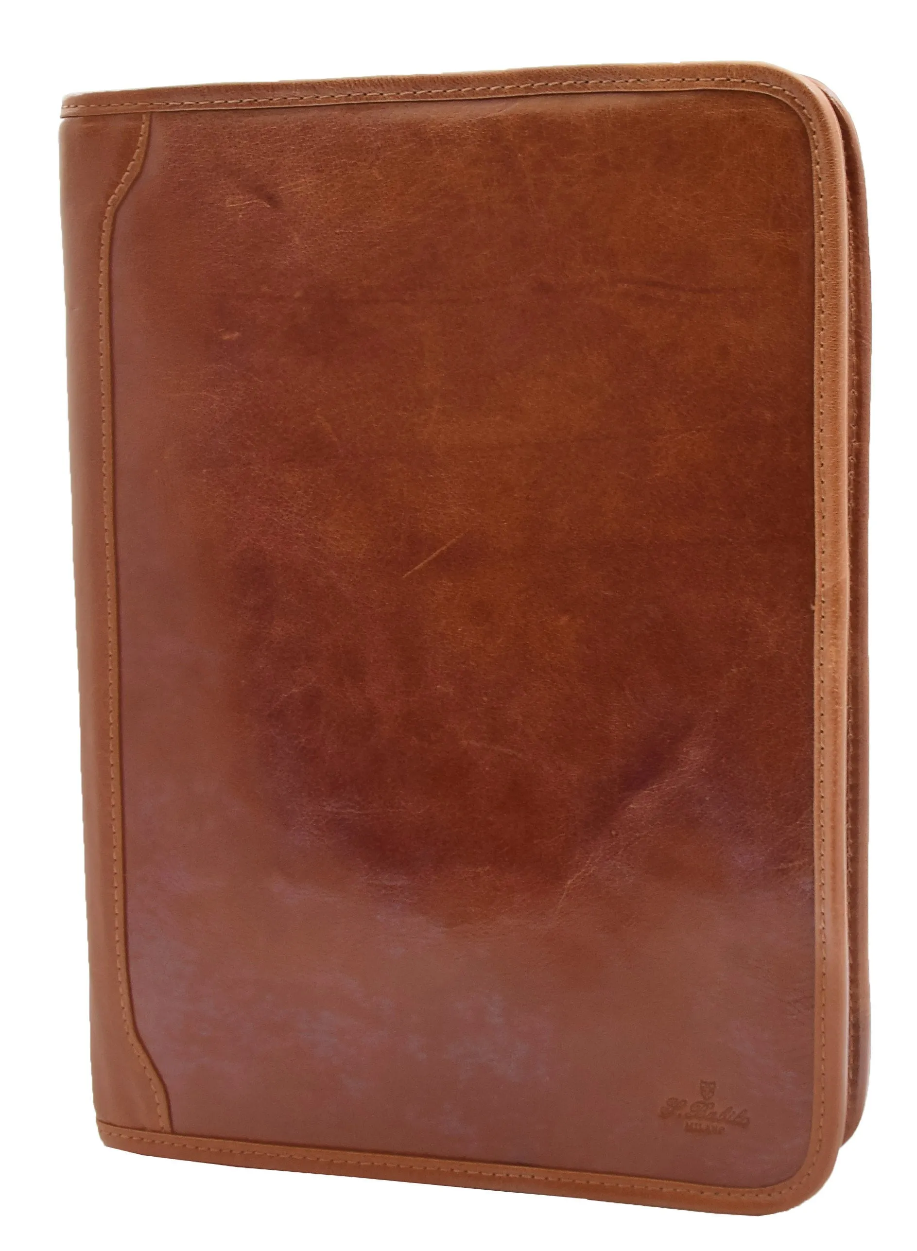 DR482 Real Leather Portfolio Ring Binder Case Cognac